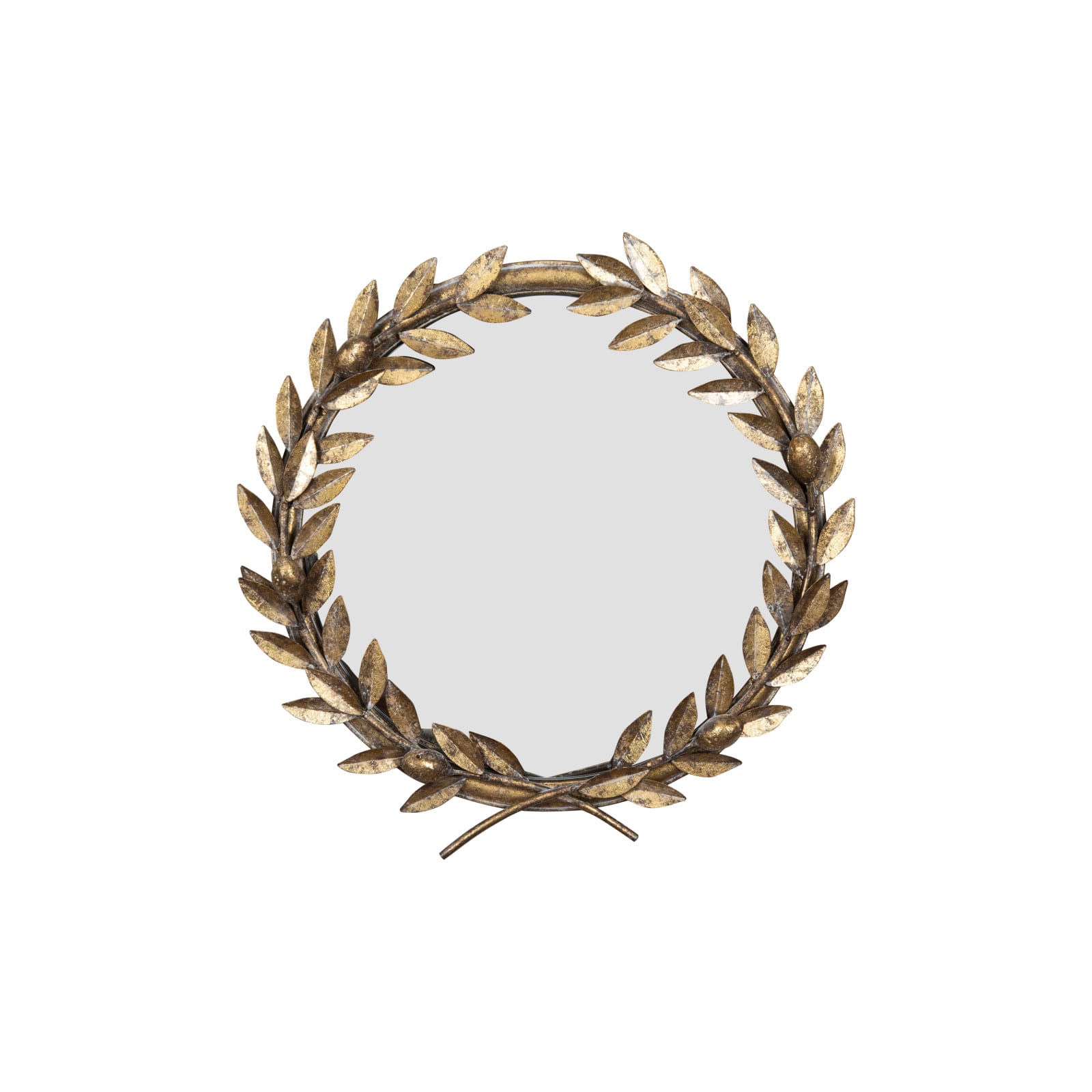 Hello Honey® 18.5" Framed Round Antique Gold Metal Laurel Wreath Wall Mirror