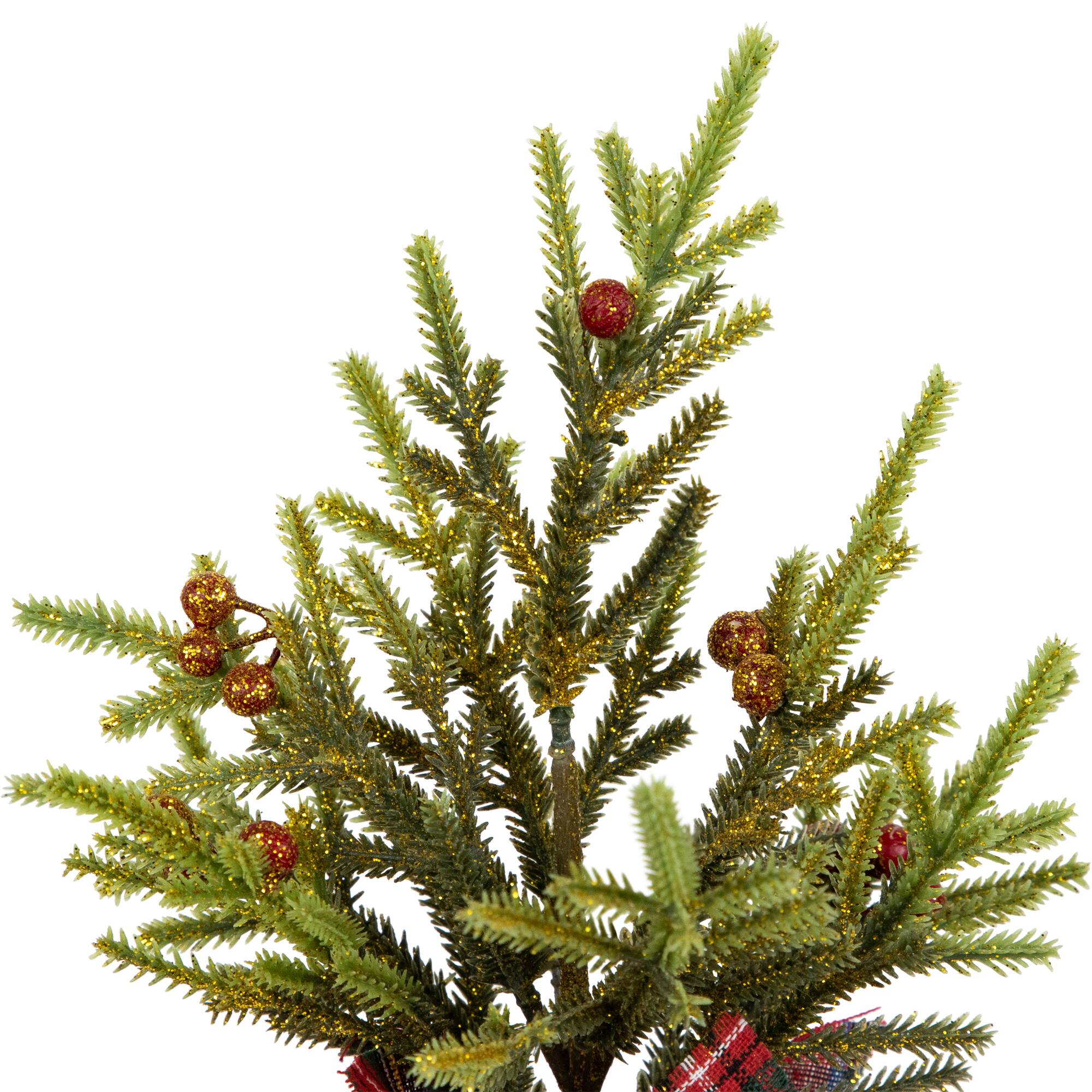 9" Unlit Glittered Pine with Berries Artificial Christmas Tree Set