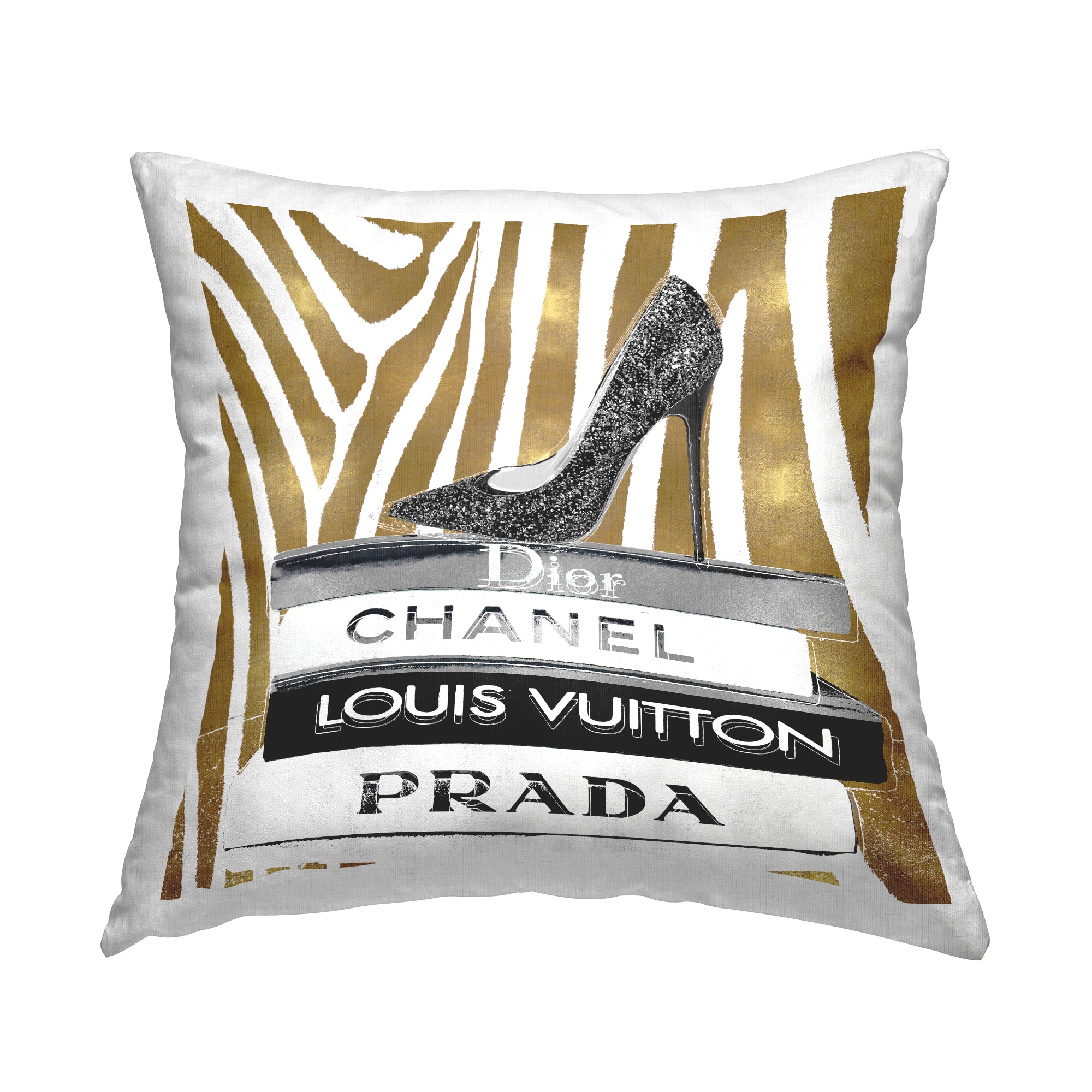 Stupell Industries Fashion High Heel Bookstack Glam Gold Zebra Print Throw Pillow 18" x 18"