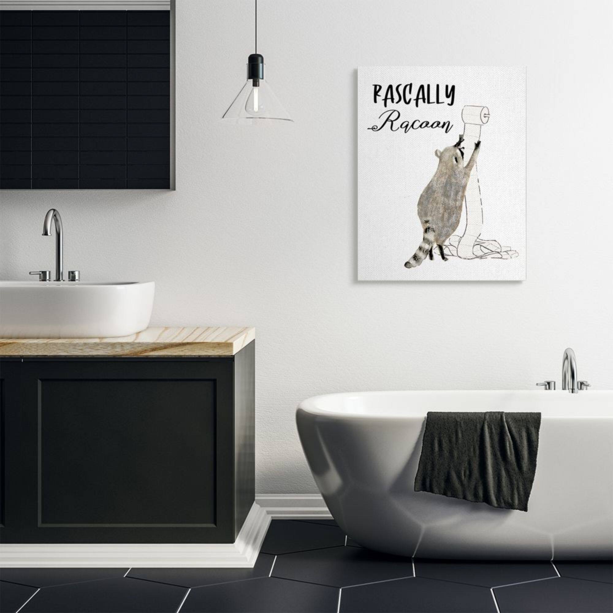 Stupell Industries Rascally Racoon Text with Toilet Paper Roll Canvas Wall Art 