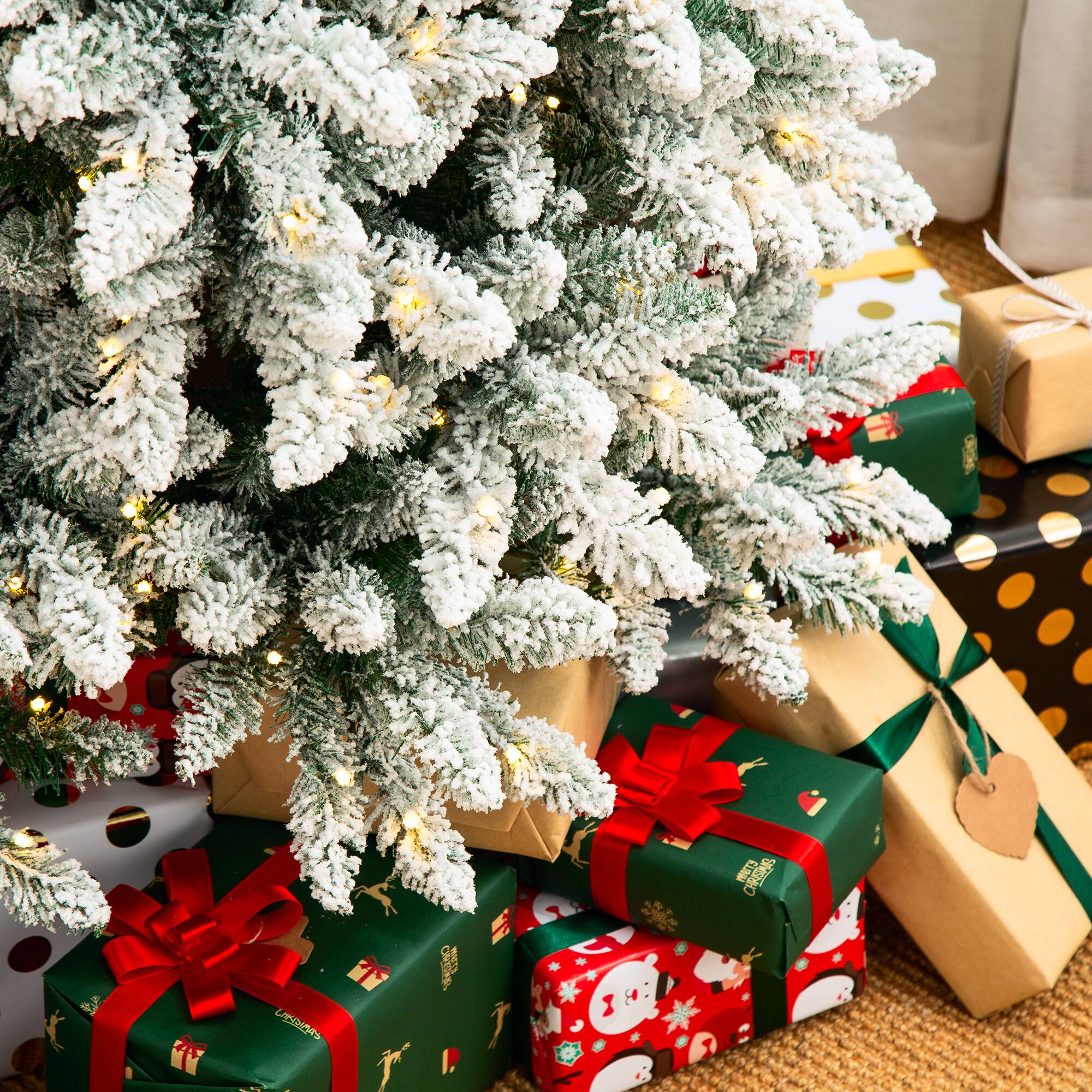 9ft. Pre-Lit Flocked Fir Artificial Christmas Tree, Warm White LED Lights