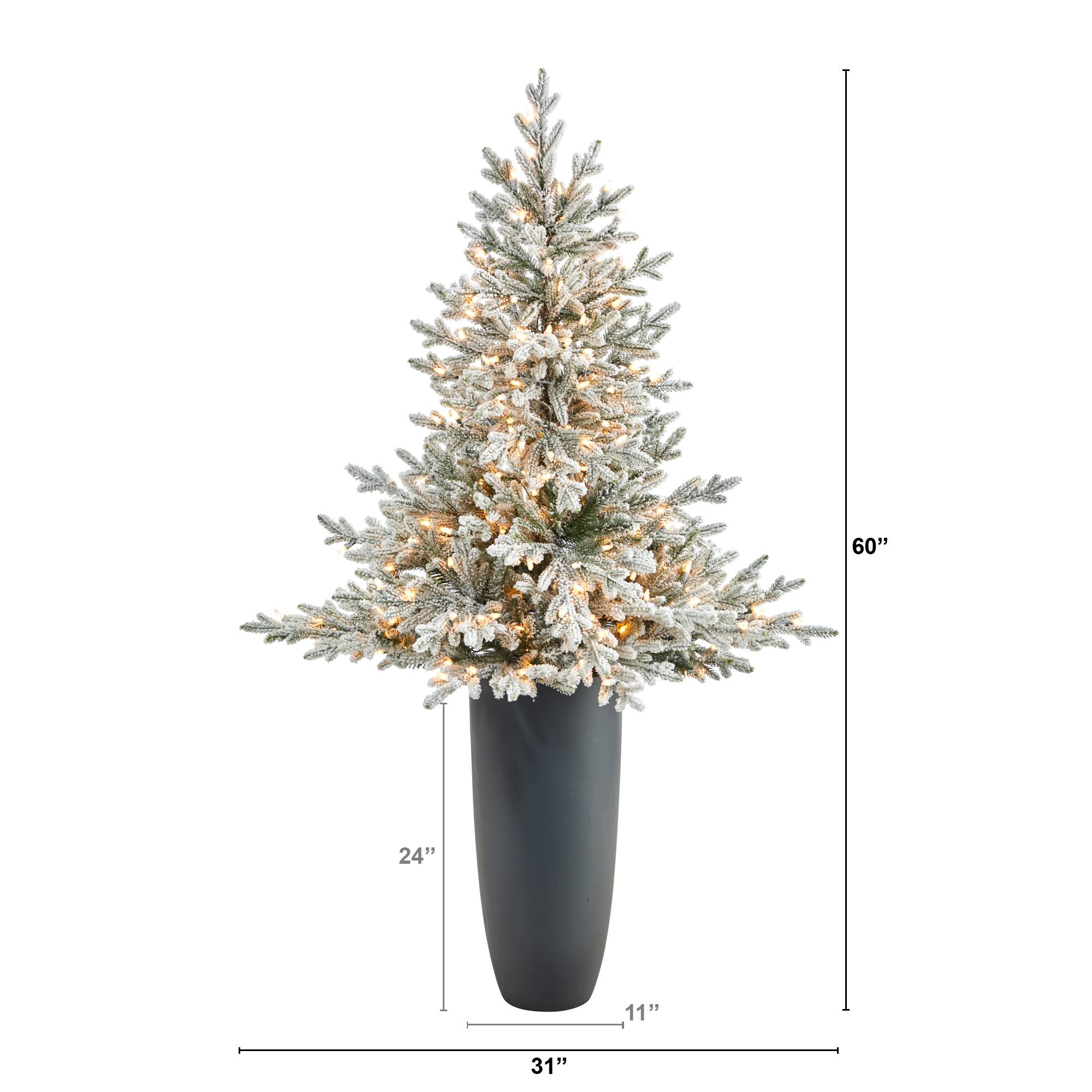 5ft. Pre-Lit Flocked Fraser Fir Artificial Christmas Tree in Gray Planter, Warm White Lights
