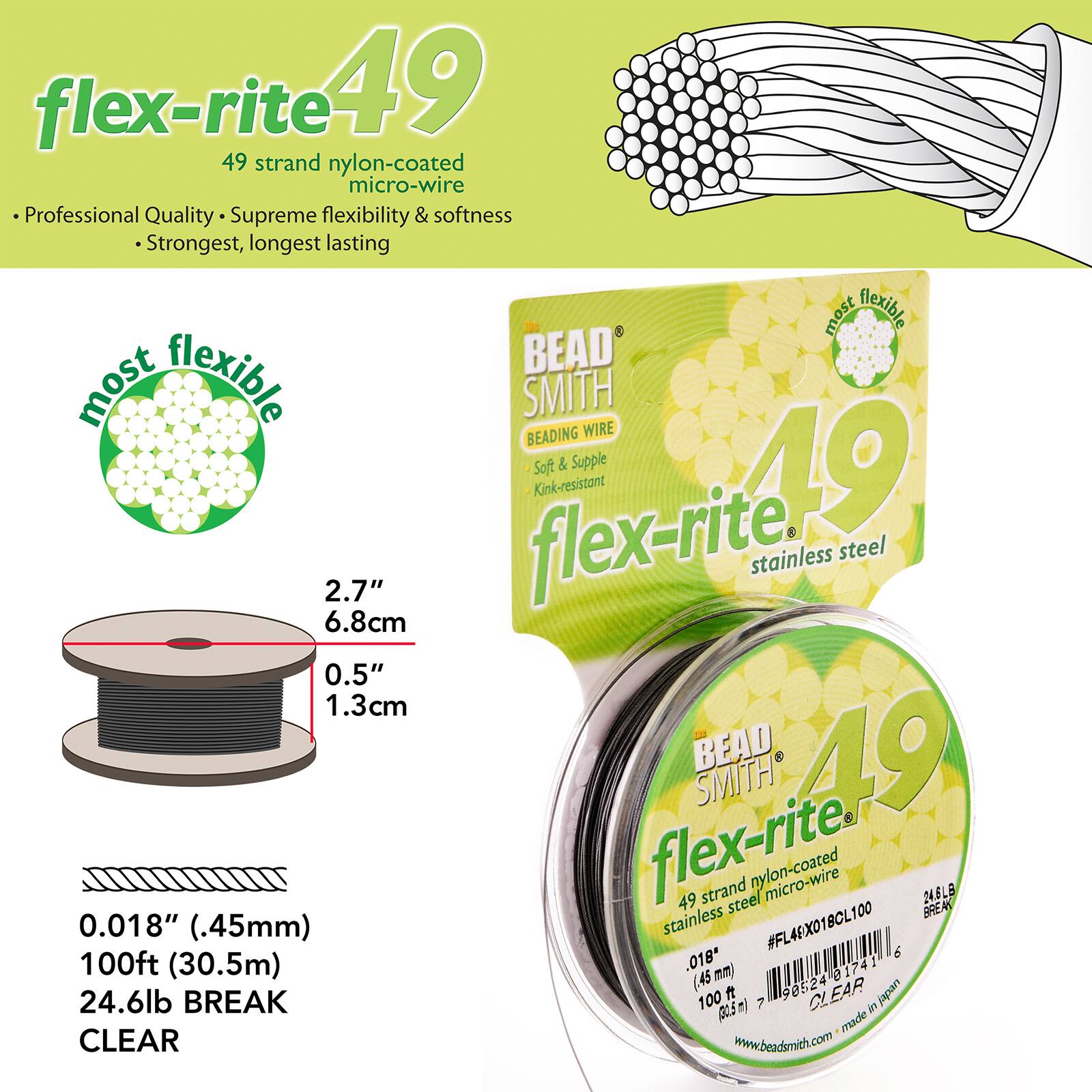 The Beadsmith® Flex-rite® 0.018" Clear 49 Strand Wire