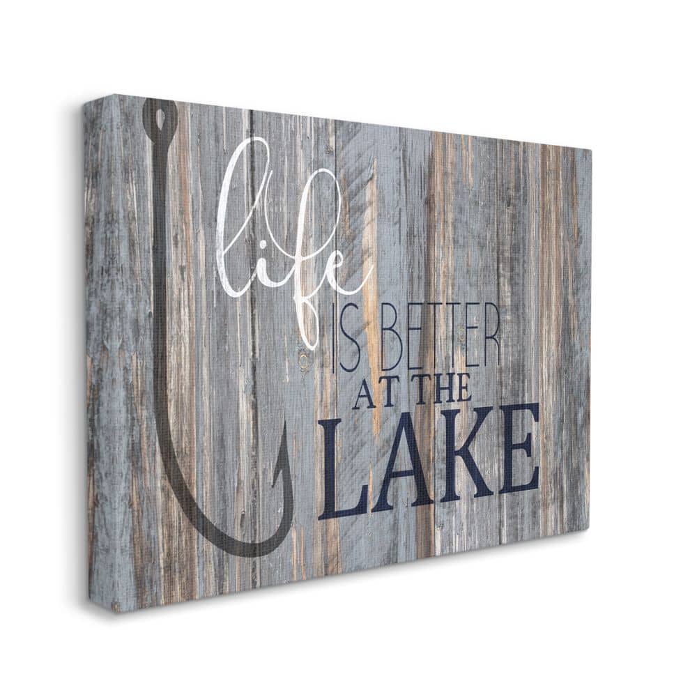 Stupell Industries Life Better Lake Quote Fish Lakehouse Cabin Nautical Phrase Canvas Wall Art