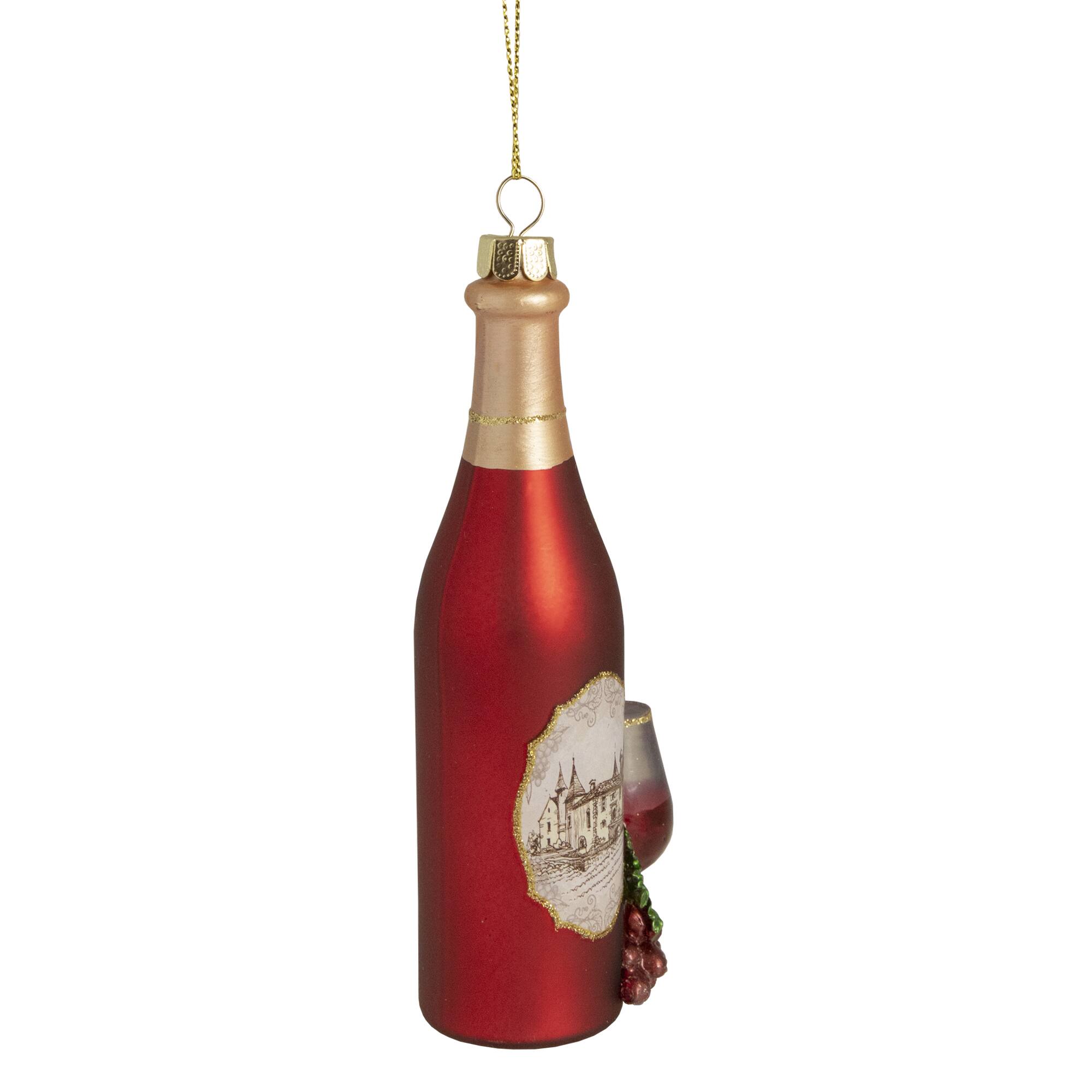 6&#x22; Matte Red Wine Country Glass Bottle Christmas Ornament