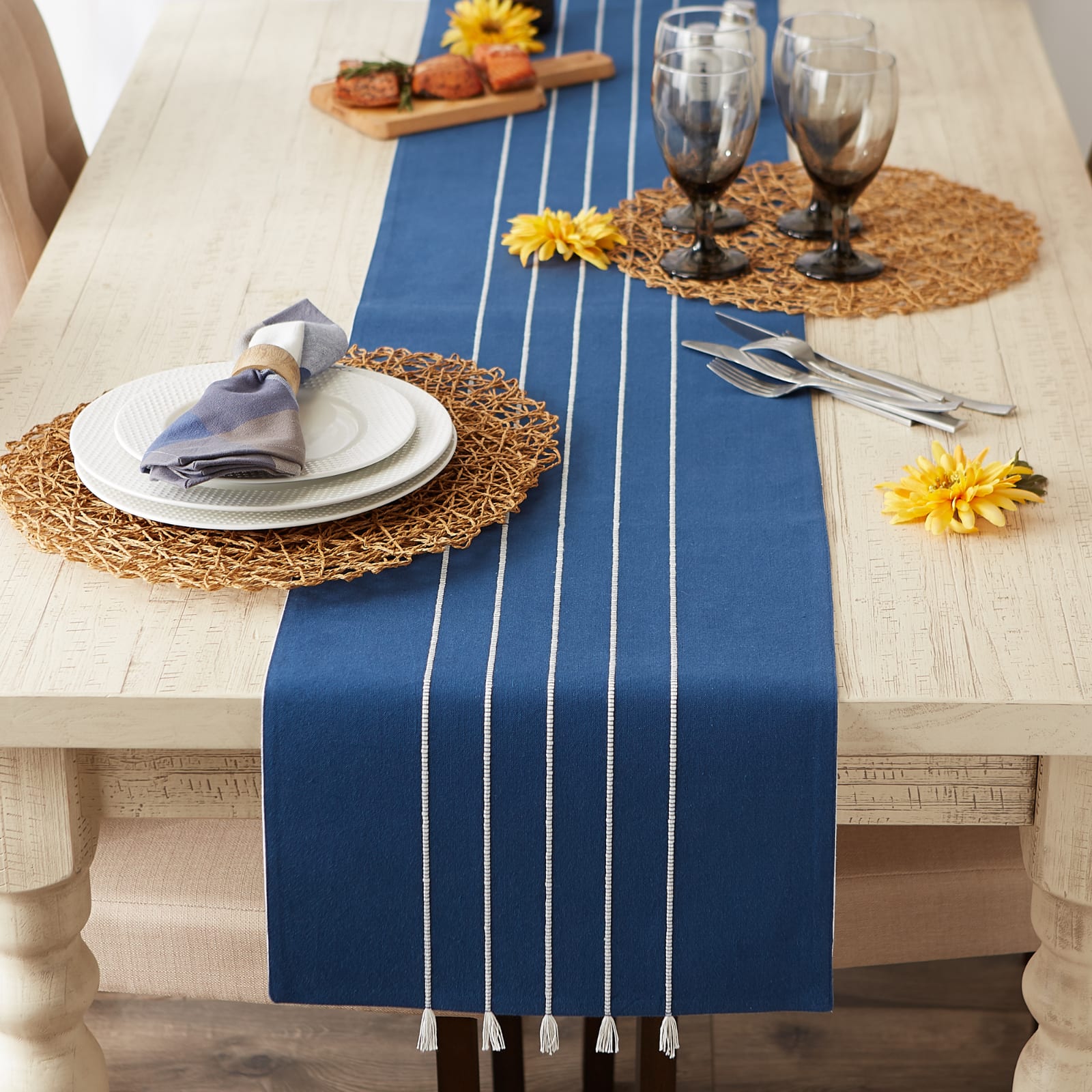 DII&#xAE; 72&#x22; Striped Tassel Table Runner