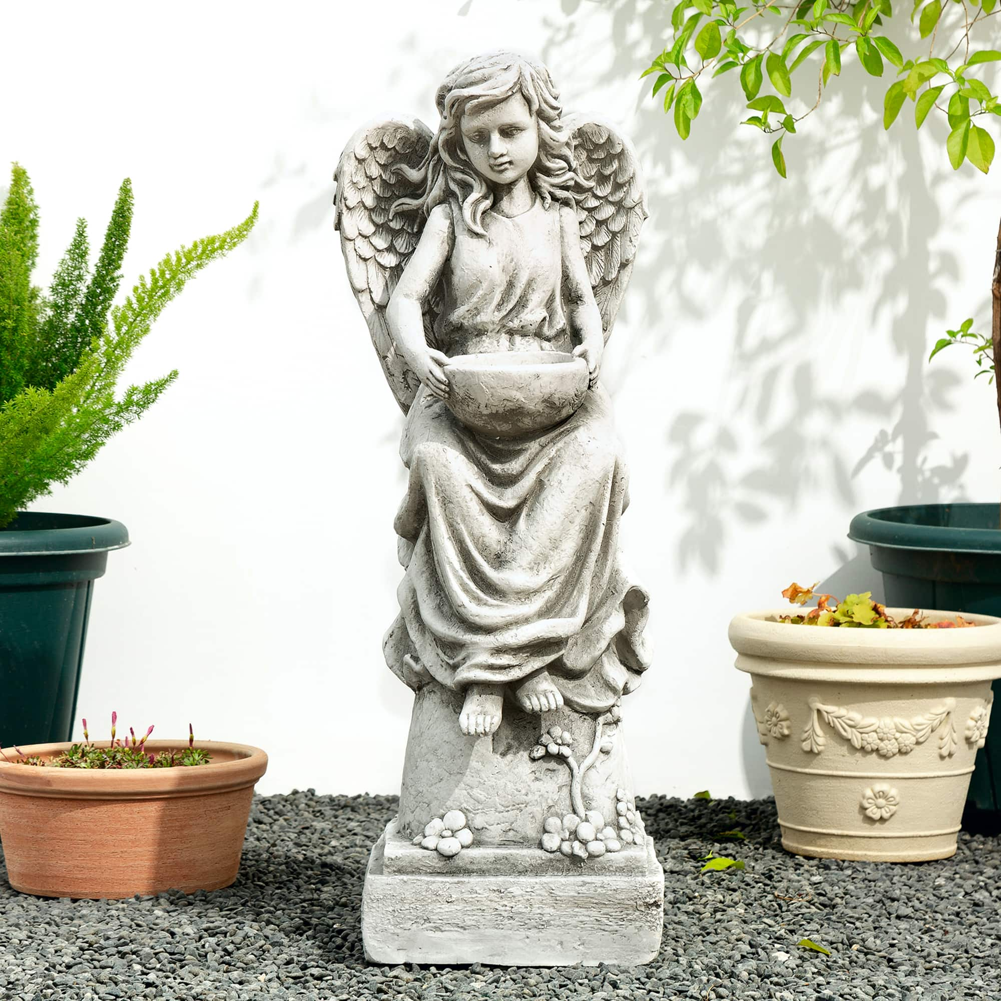 Glitzhome&#xAE; 31&#x22; Angel Garden Bird Feeder Statue