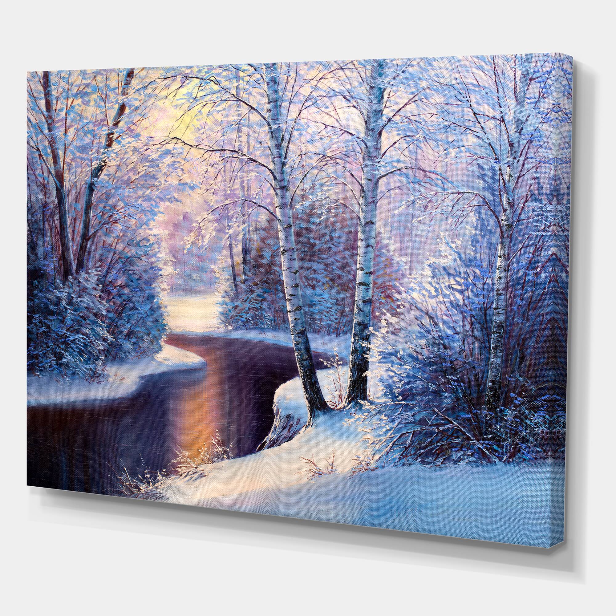 Designart Christmas Forest with River &#x26; Trees I Canvas Wall Art