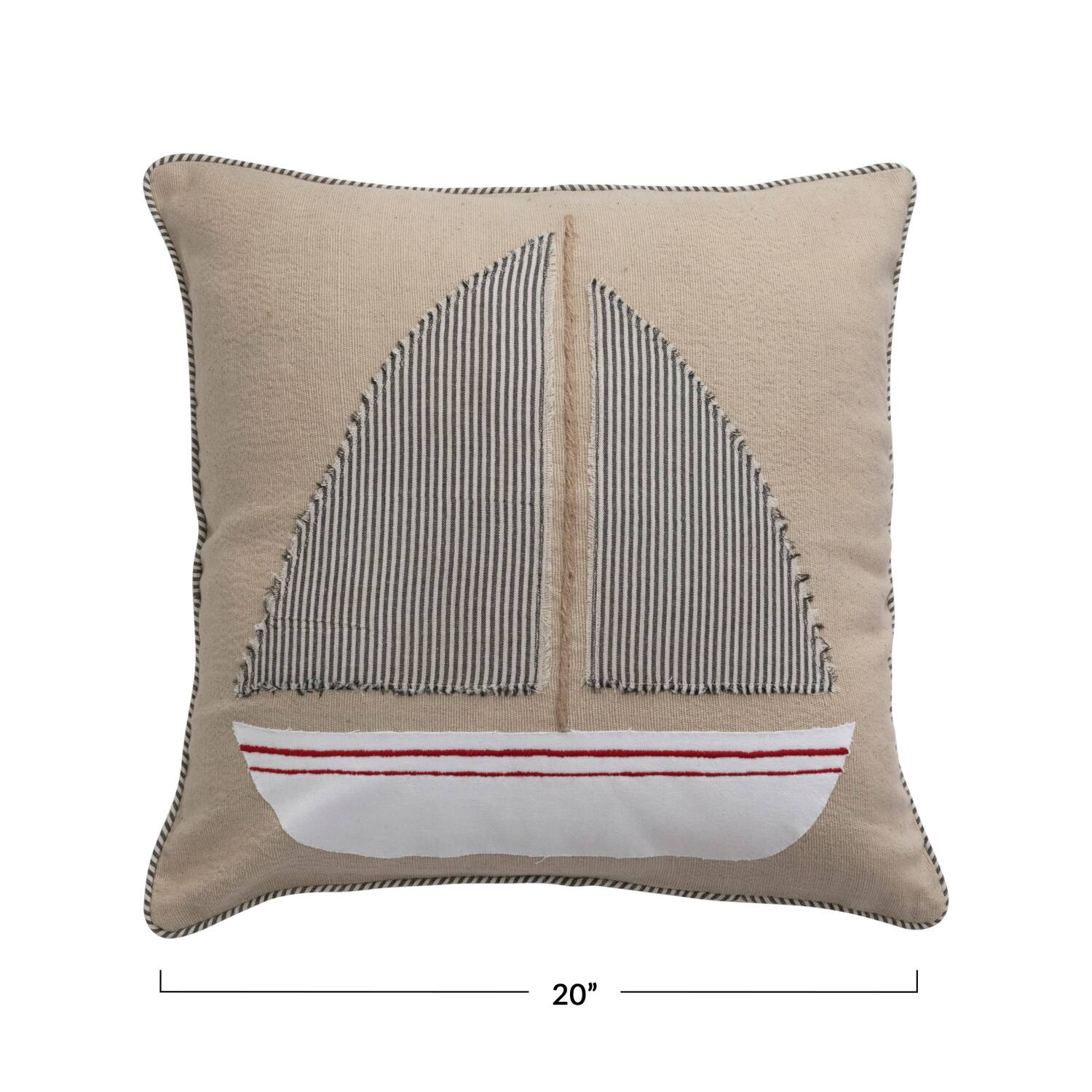 Hello Honey&#xAE; Appliqued Boat &#x26; Striped Piping Cotton Pillow