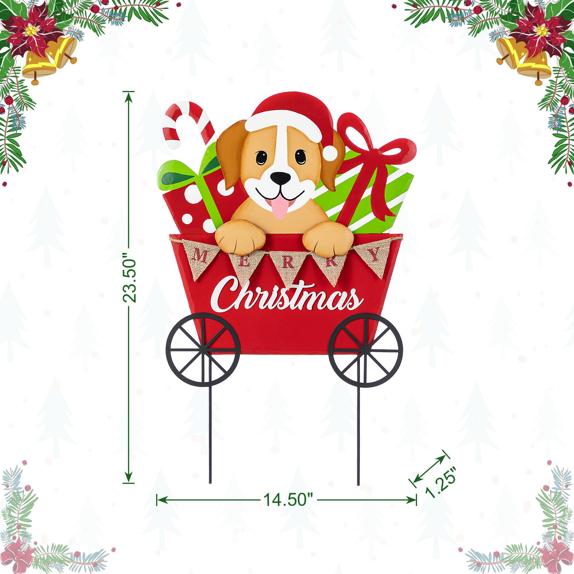 Glitzhome&#xAE; 24&#x22; Metal Christmas Dog and Gift Cart Yard Stake
