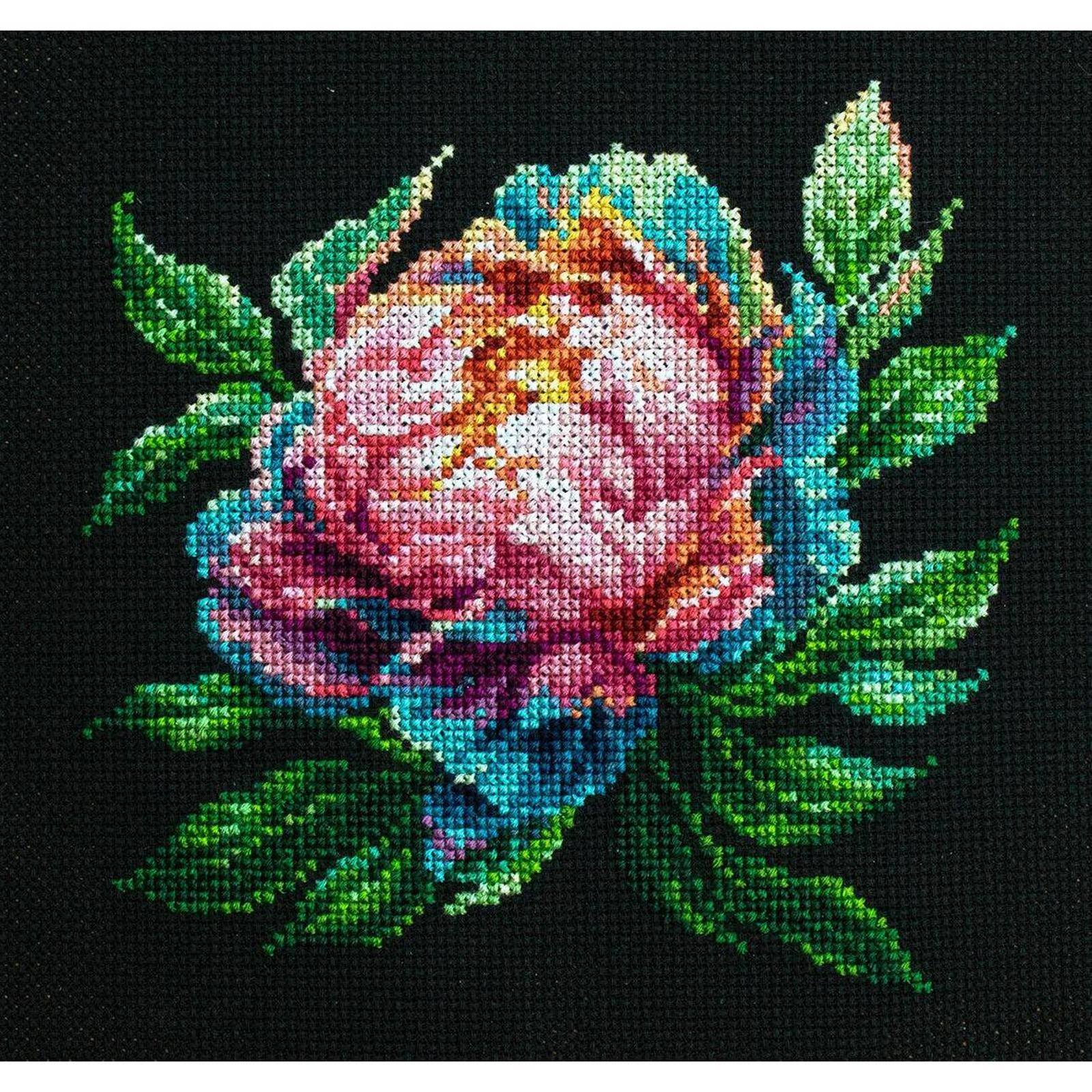 Luca-S Abalone Pearl Peony Counted Cross Stitch Kit with Display Hoop
