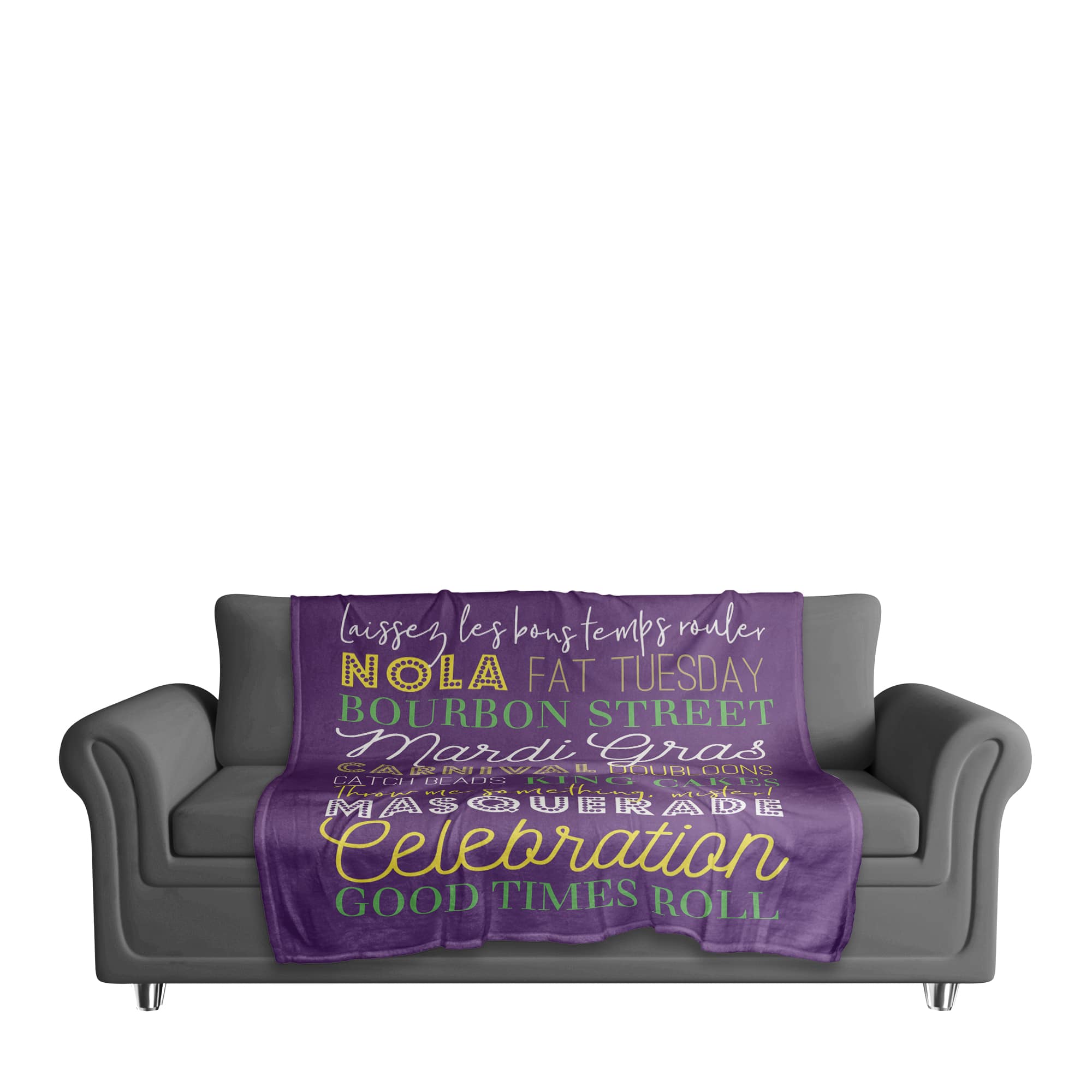 Mardi Gras Words Fleece Throw