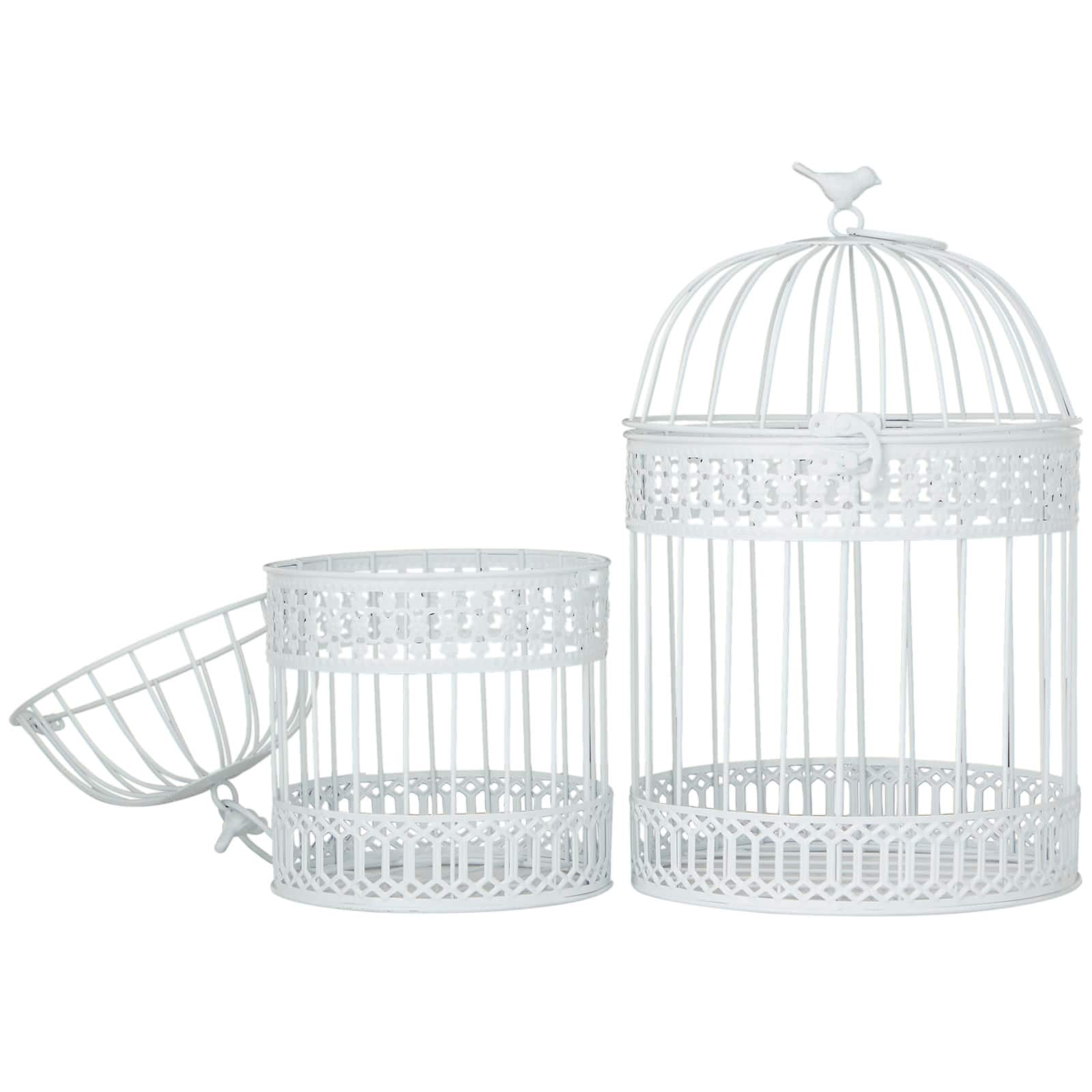 White Metal Country cottage Birdcage, Set of 2&#x22; 16&#x22;, 12&#x22;