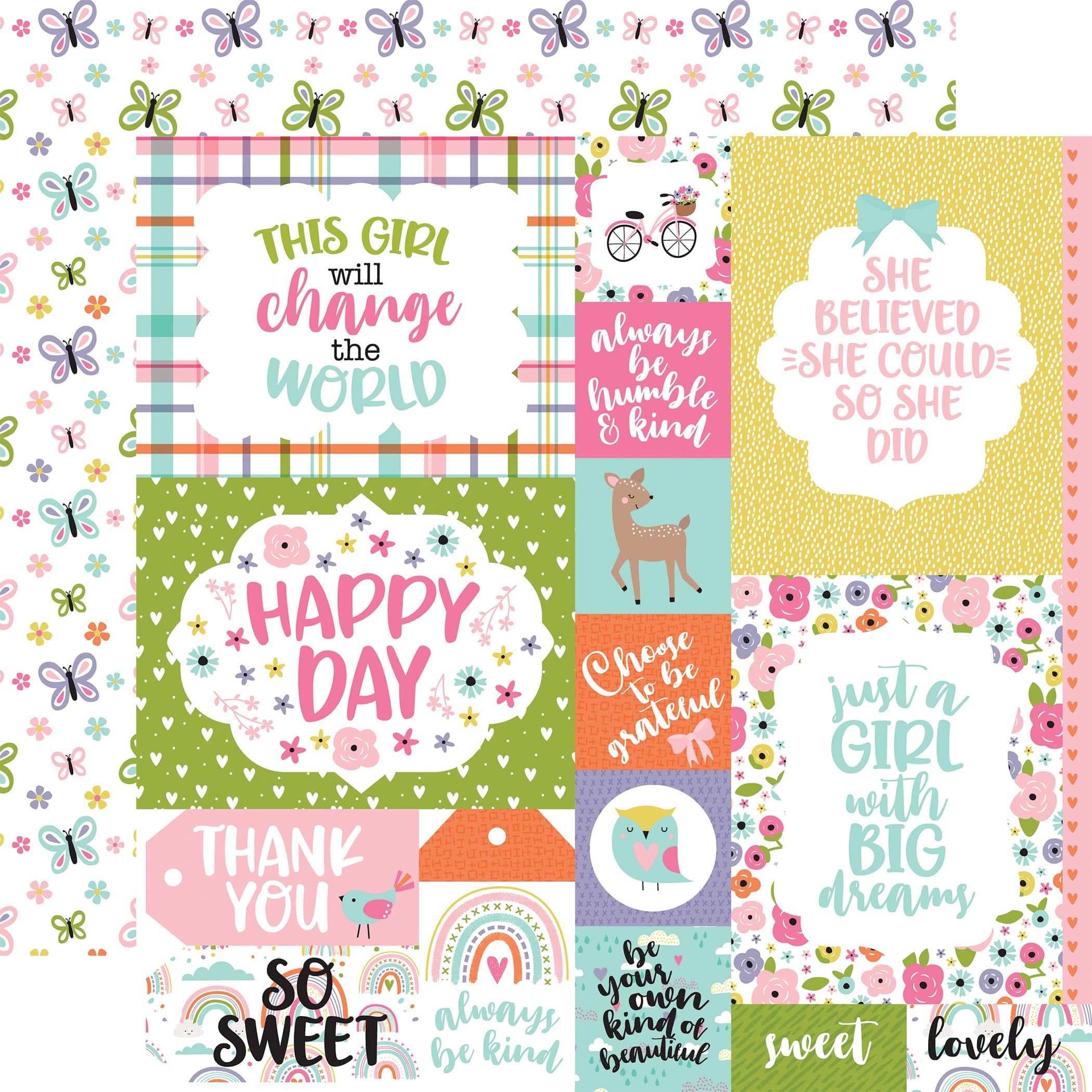 Echo Park&#x2122; All About A Girl Multi Journaling Cards 12&#x22; x 12&#x22; Double-Sided Cardstock, 25 Sheets