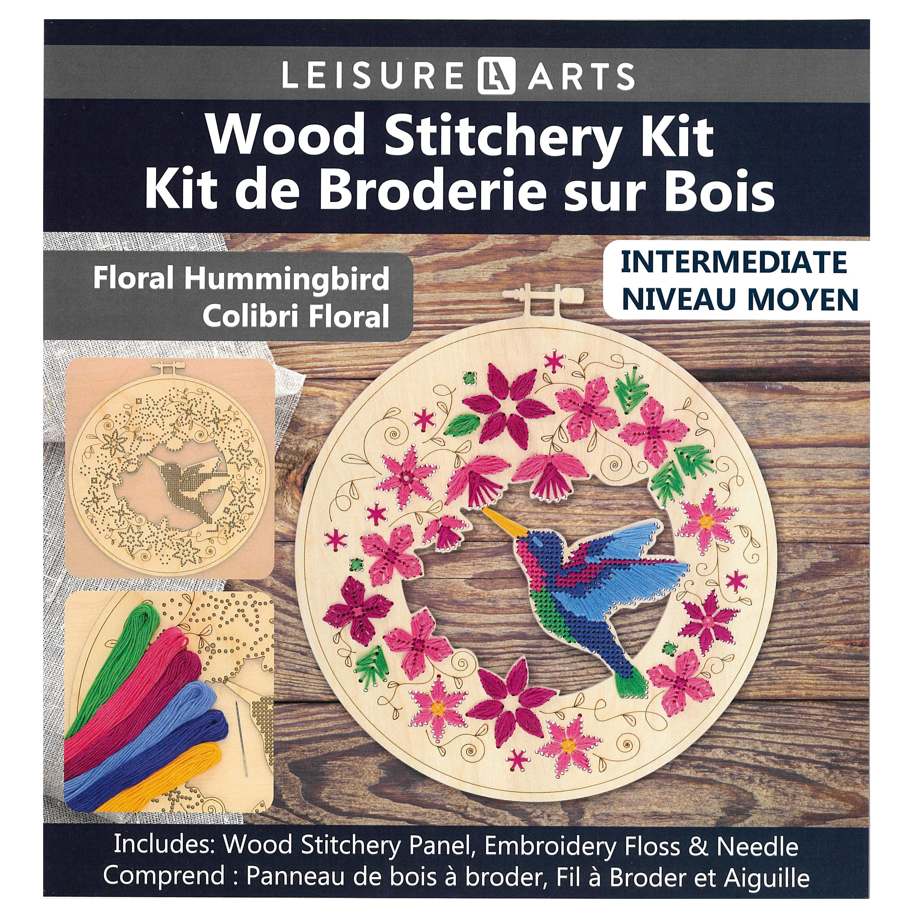 Leisure Arts&#xAE; Intermediate Floral Hummingbird Wood Stitchery Kit