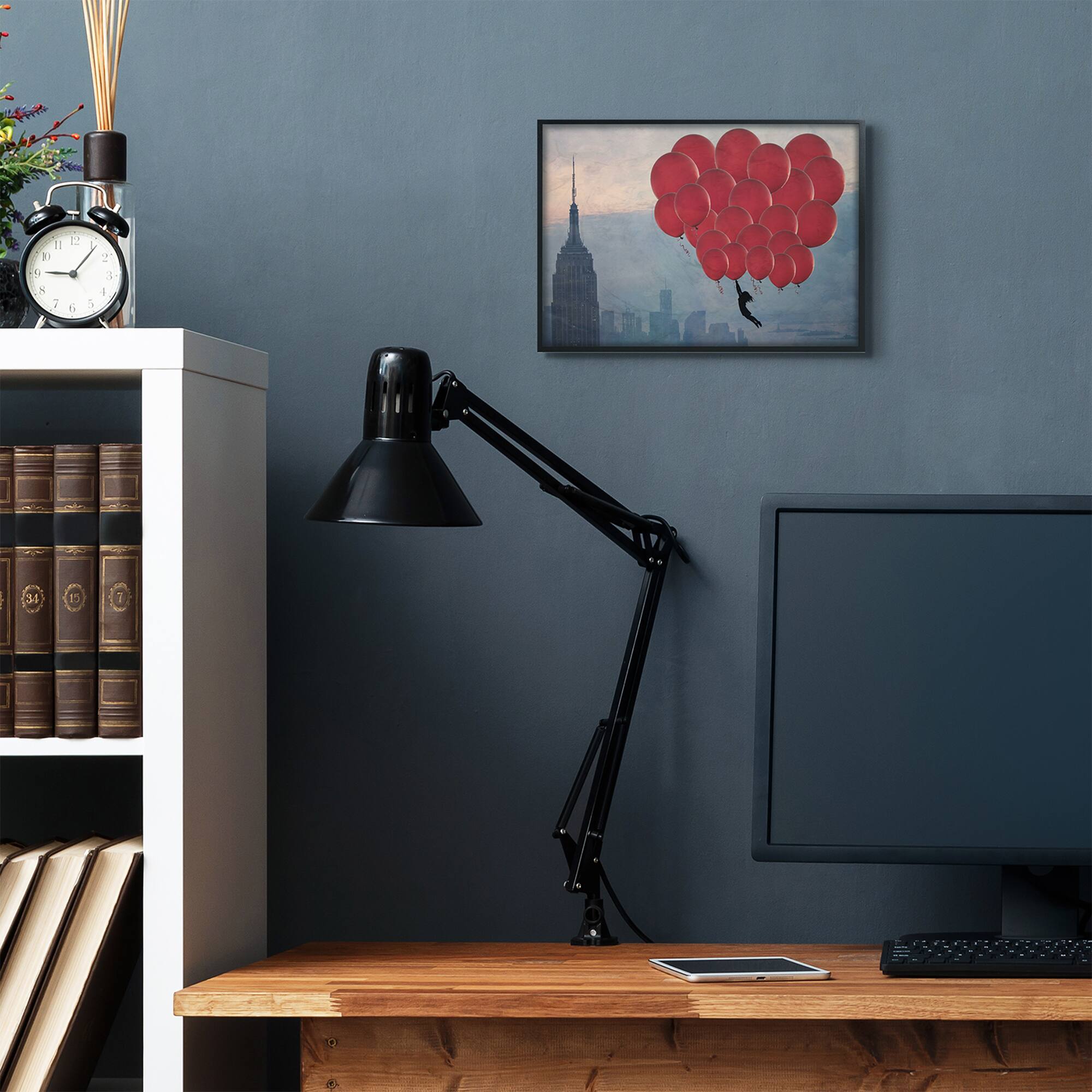 Stupell Industries Cityscape Girl Balloons Abstract Modern Collage Design in Frame Wall Art