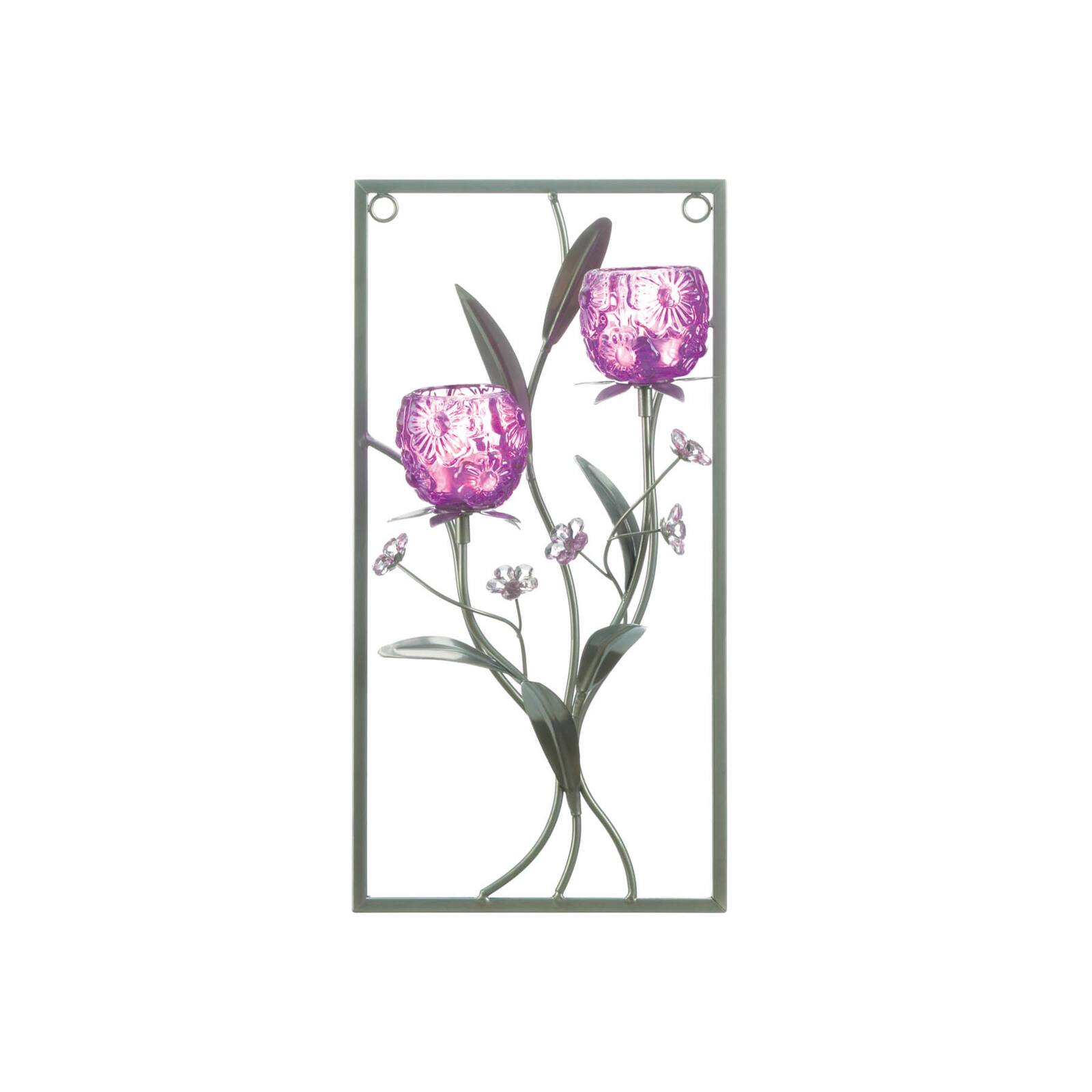 15.5" Magenta Flower 2-Candle Wall Sconce