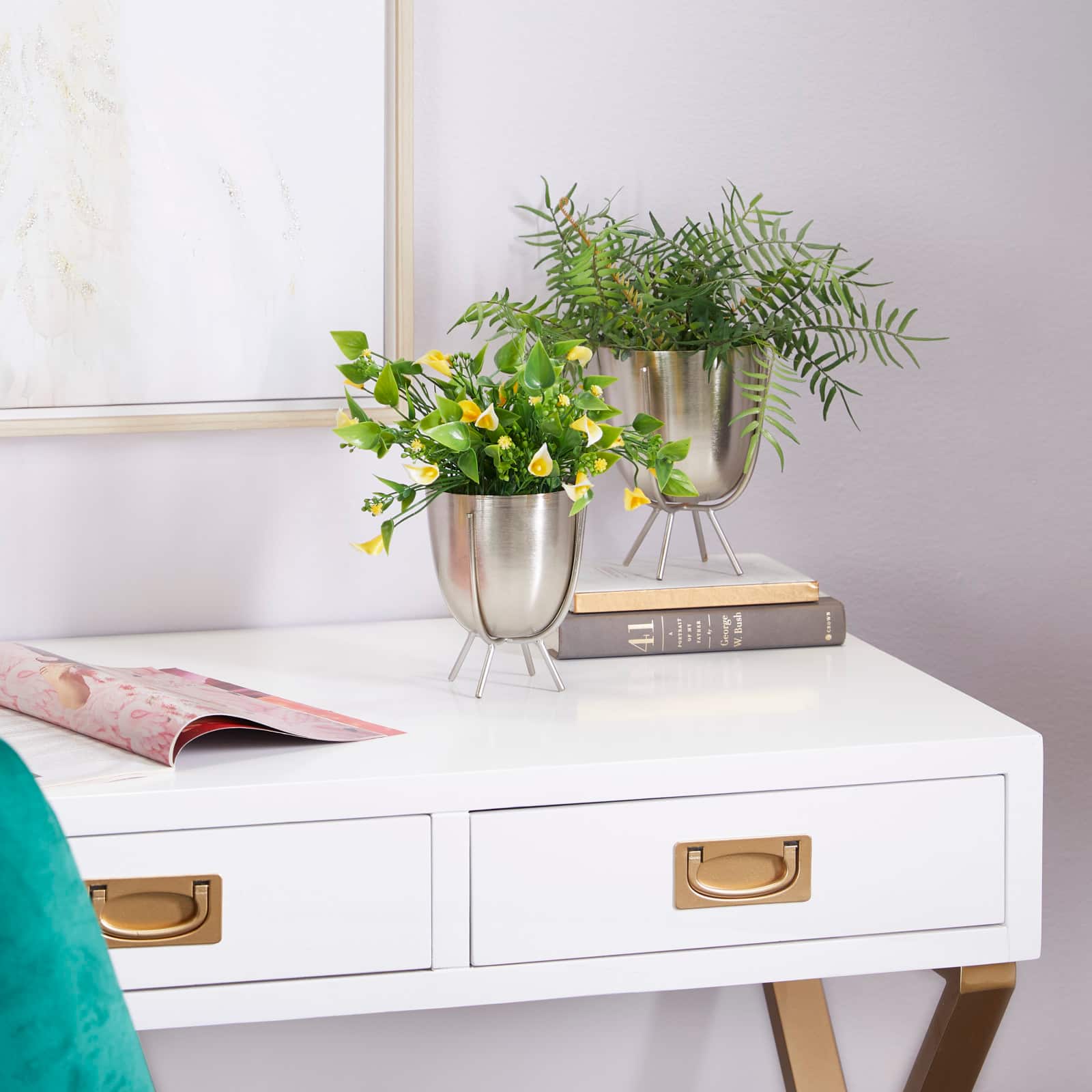 Silver Contemporary Planter, Set of 2" 7", 6"