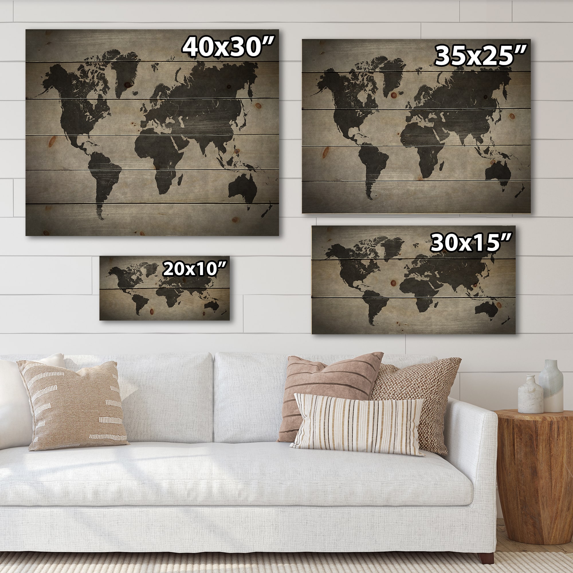 Designart - Ancient Map of The World IX - Vintage Print on Natural Pine Wood