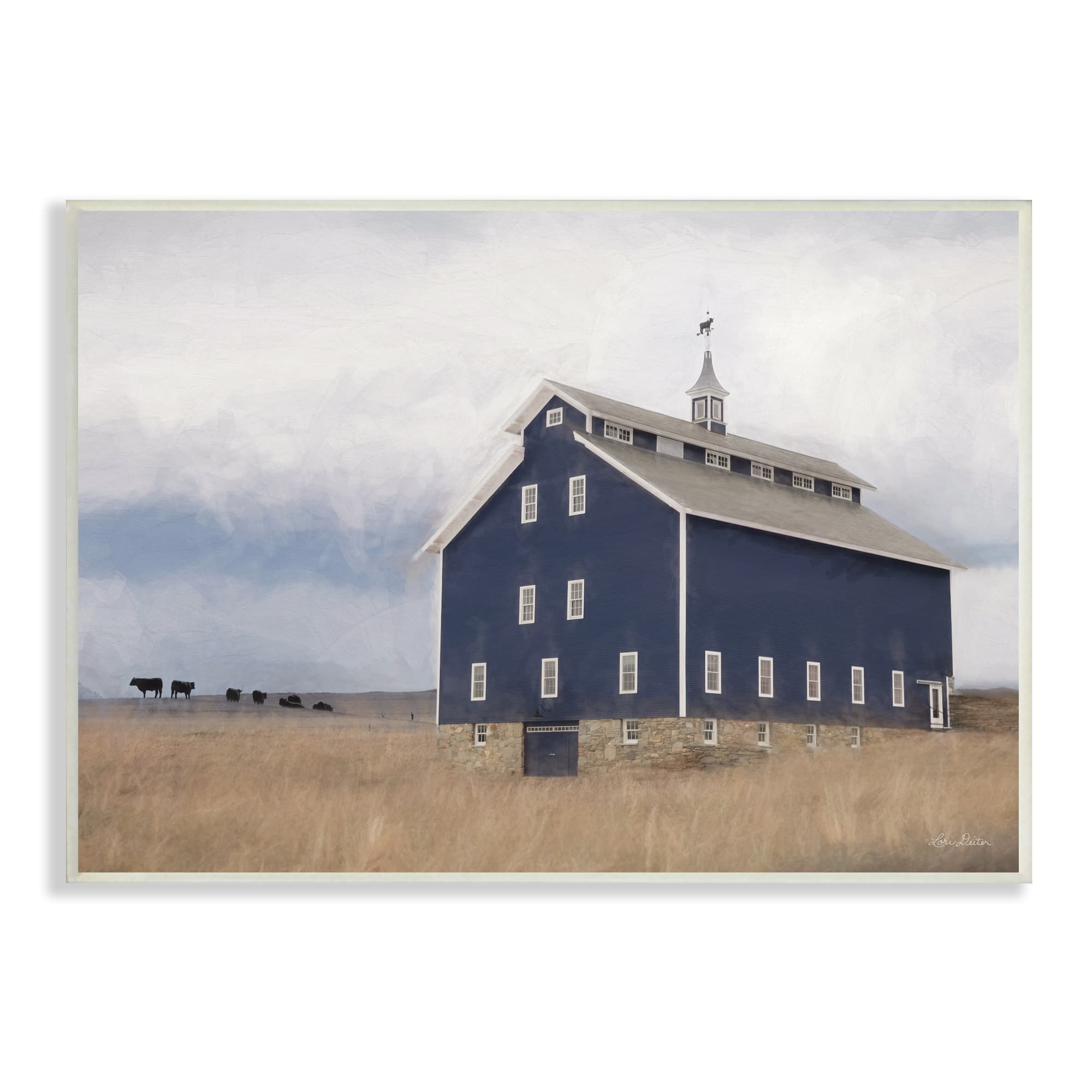 Stupell Industries Blue Farm Barn Landscape Animals Grazing Cloudy Sky Wall Plaque