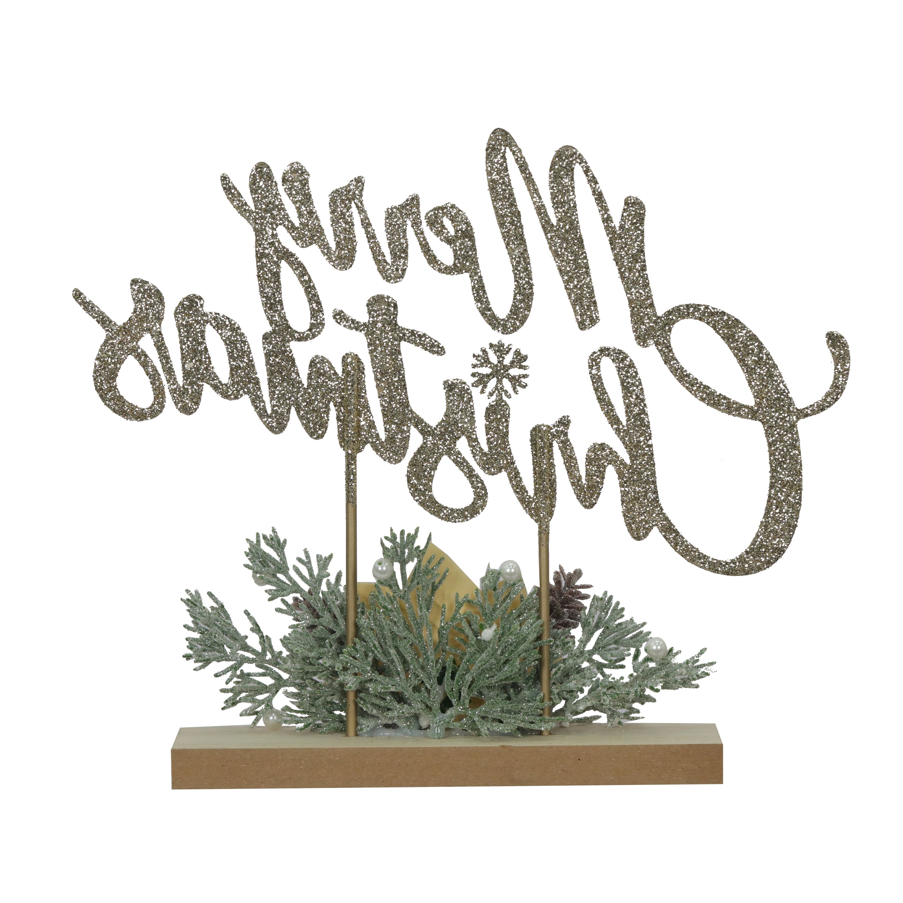 11.5&#x22; Glitter Merry Christmas with Floral Tabletop Sign by Ashland&#xAE;