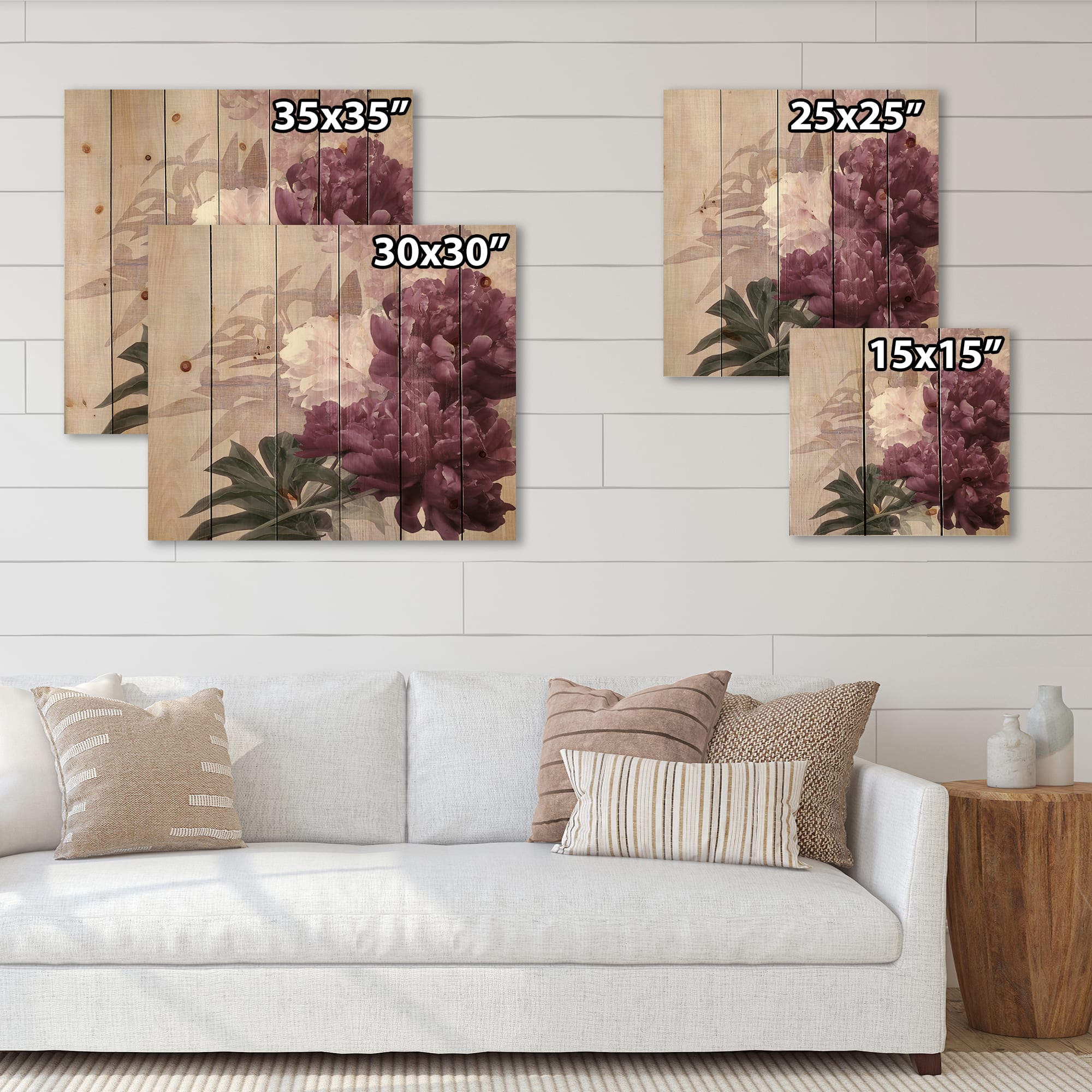 Designart - Vintage Purple and Pink Flowers I - Traditional Print on Natural Pine Wood