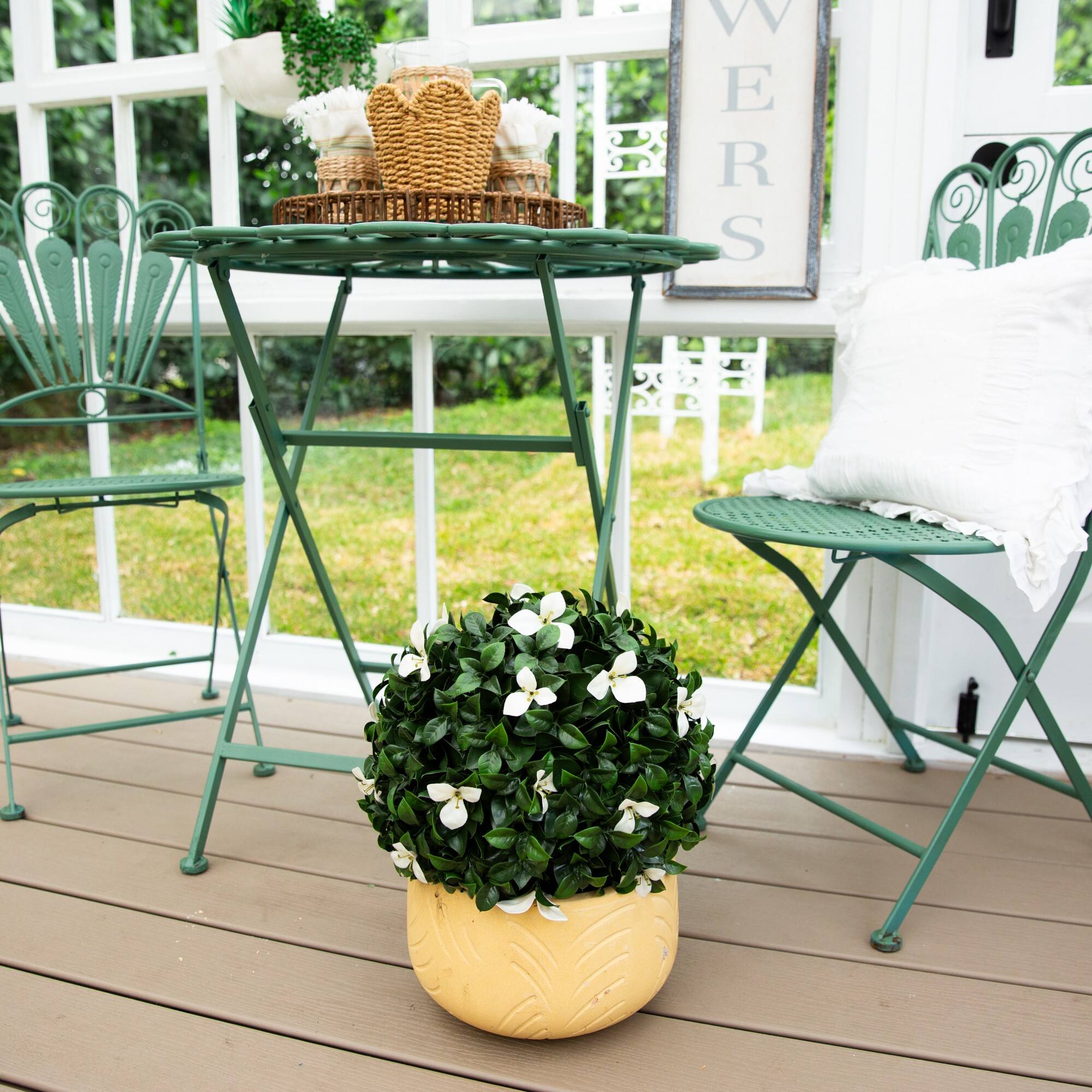 15in. UV Resistant Artificial Boxwood and Gardenia Topiary Plant (Indoor/Outdoor)