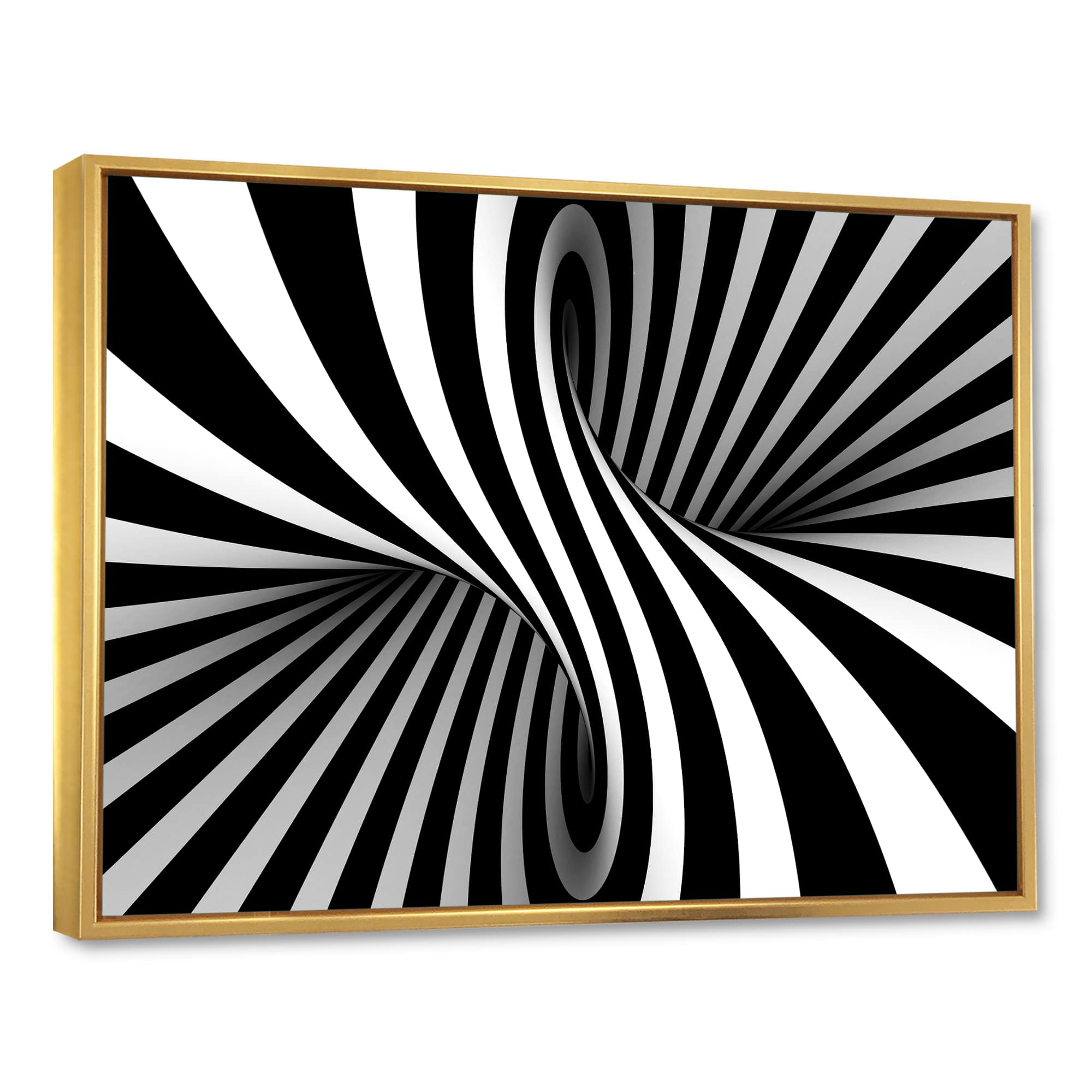 Designart - Black and White Spiral - Abstract Framed Canvas Art Print