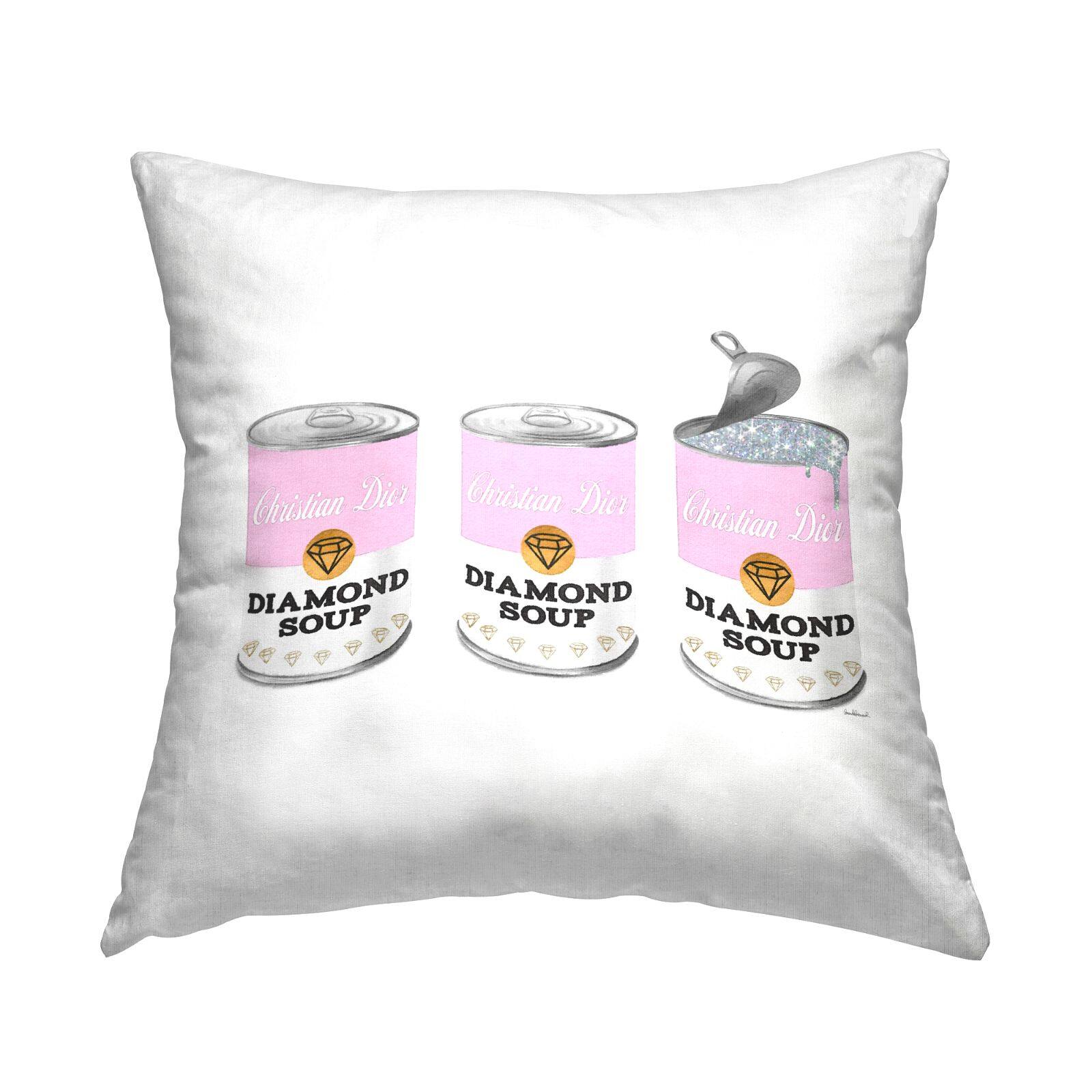 Stupell Industries Pastel Pink Fashion Diamond Soup Can Throw Pillow, 18" x 18"
