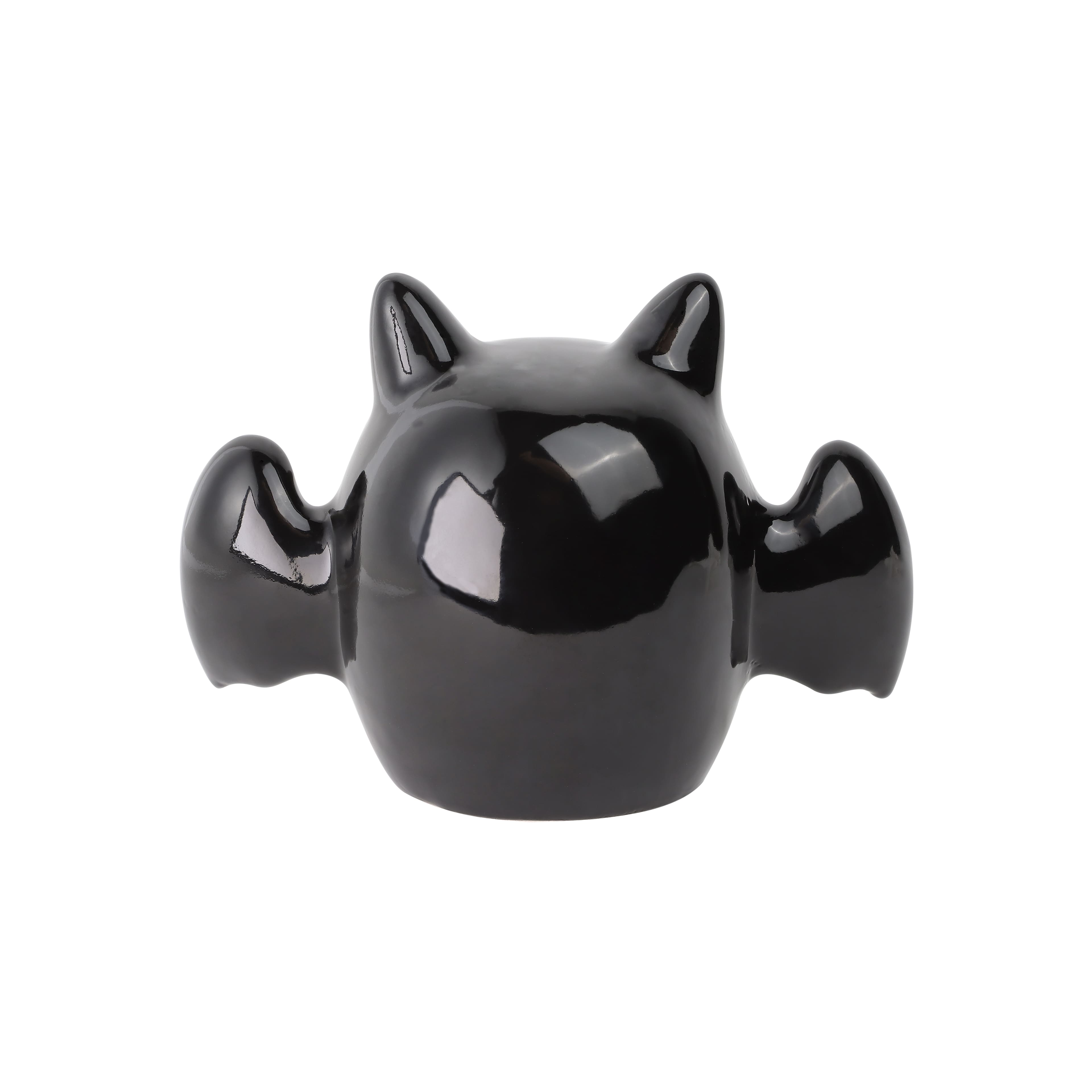 6.5&#x22; Black Bat with Heart Eyes LED Ceramic Tabletop D&#xE9;cor by Ashland&#xAE;