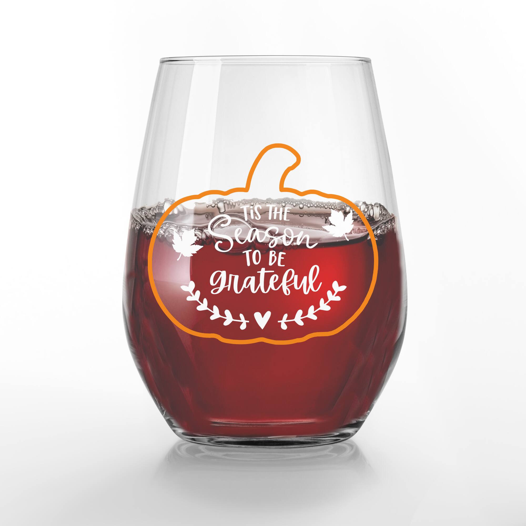Tis the Season to be Grateful 15oz. Printed Stemless Wine Glass