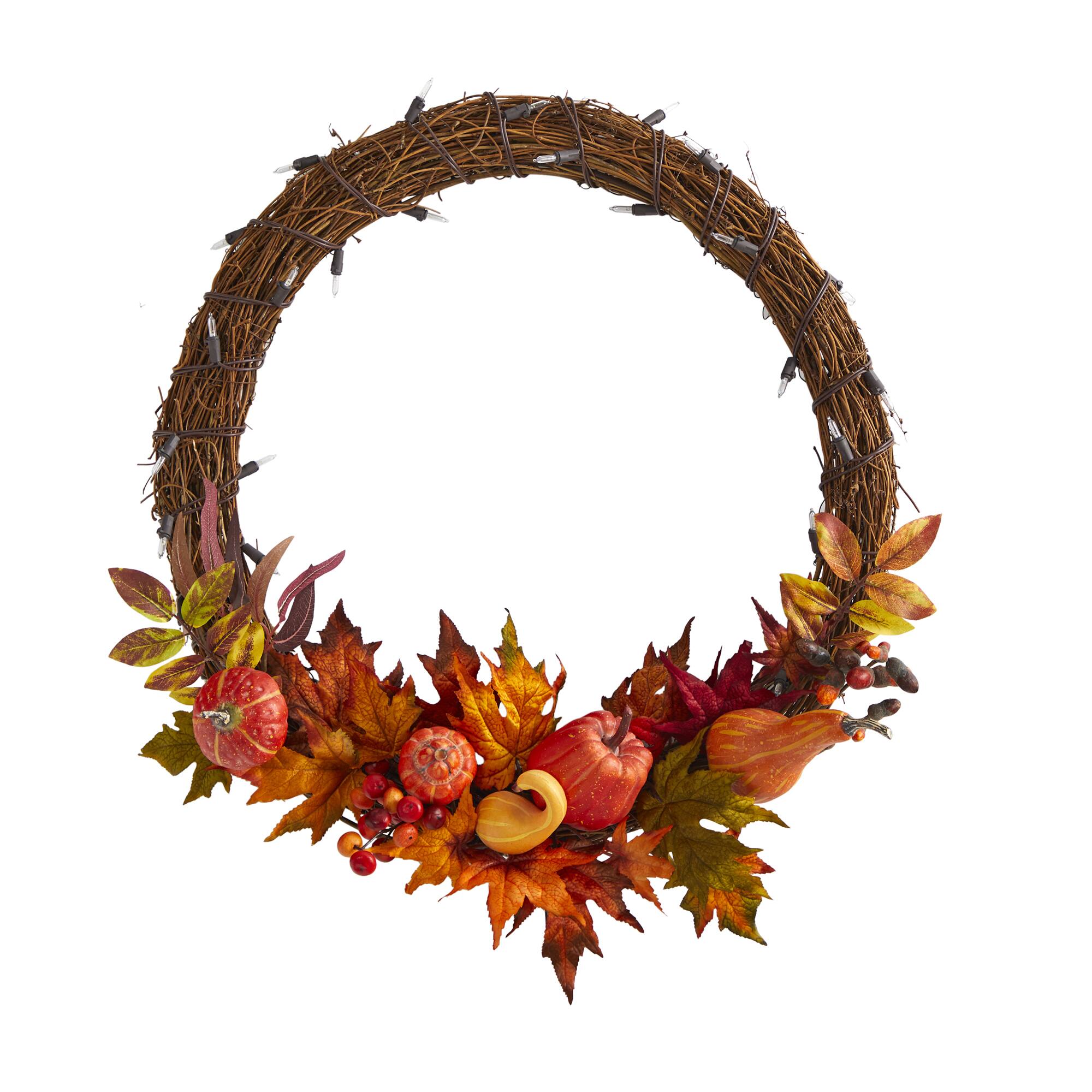 22" Pre-Lit Pumpkin & Maple Autumn Wreath