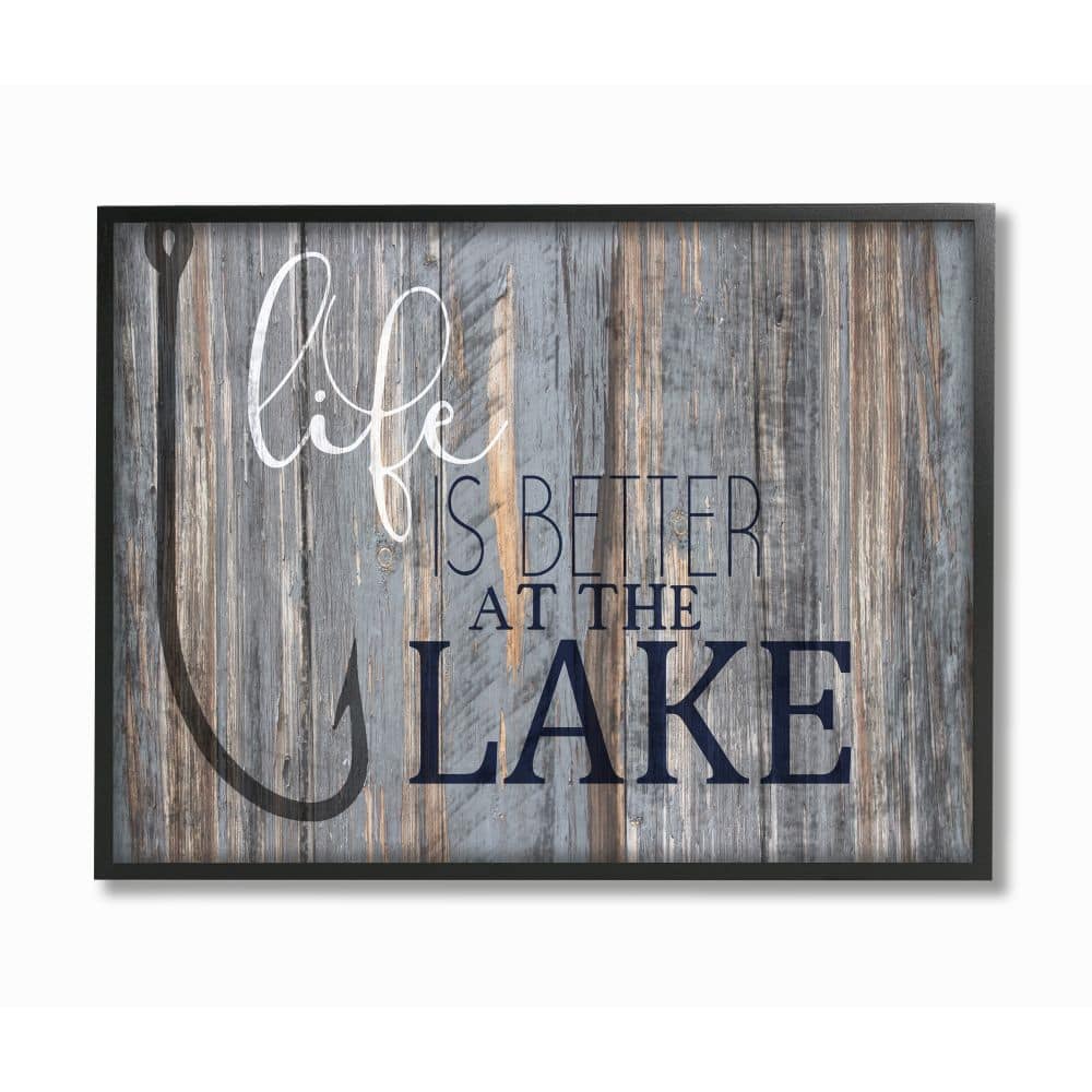 Stupell Industries Life Better Lake Quote Fish Lakehouse Cabin Nautical Phrase Framed Wall Art