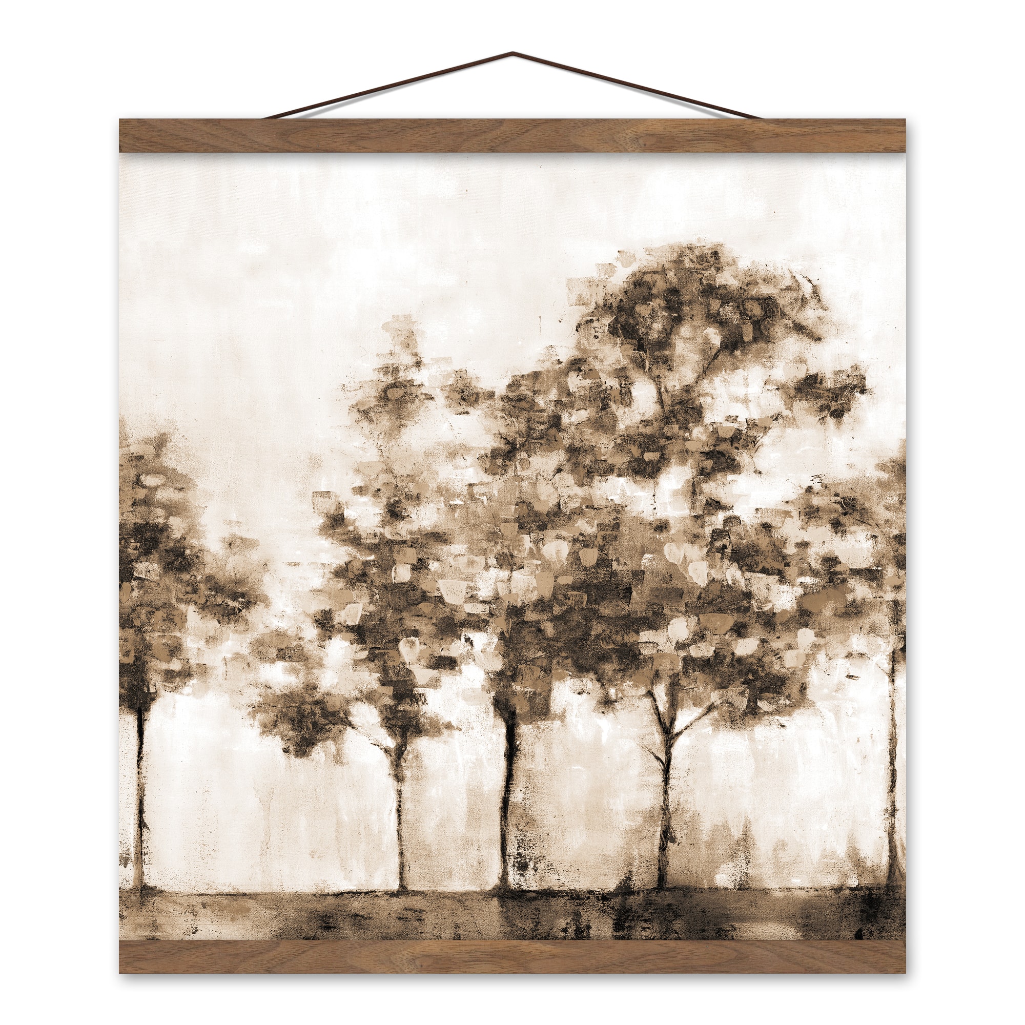 Sepia Painted Trees 16&#x22; x 16&#x22; Teak Hanging Canvas