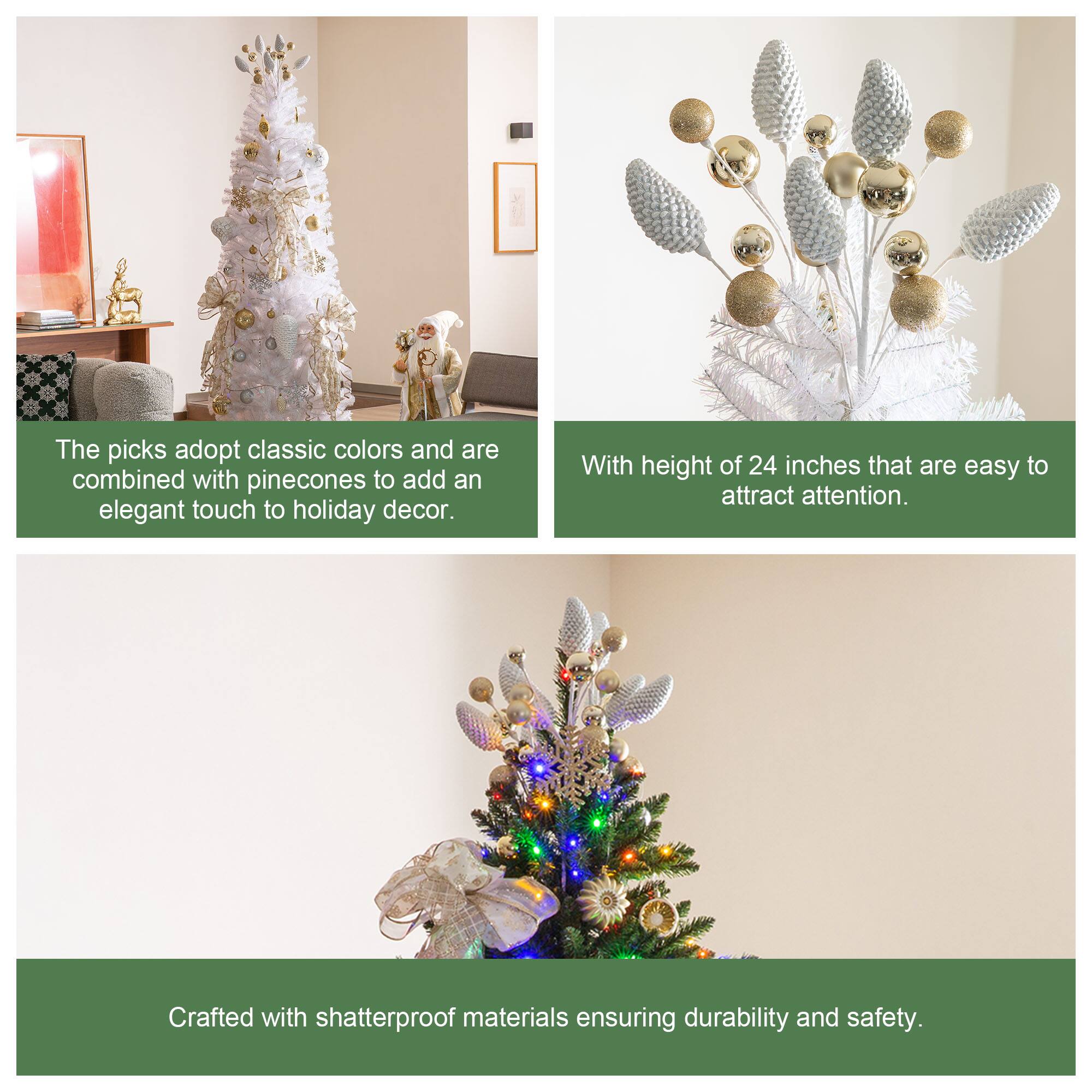 Glitzhome&#xAE; 24&#x22; Christmas Elegant Silver &#x26; Gold Pinecone Pick, 4ct.
