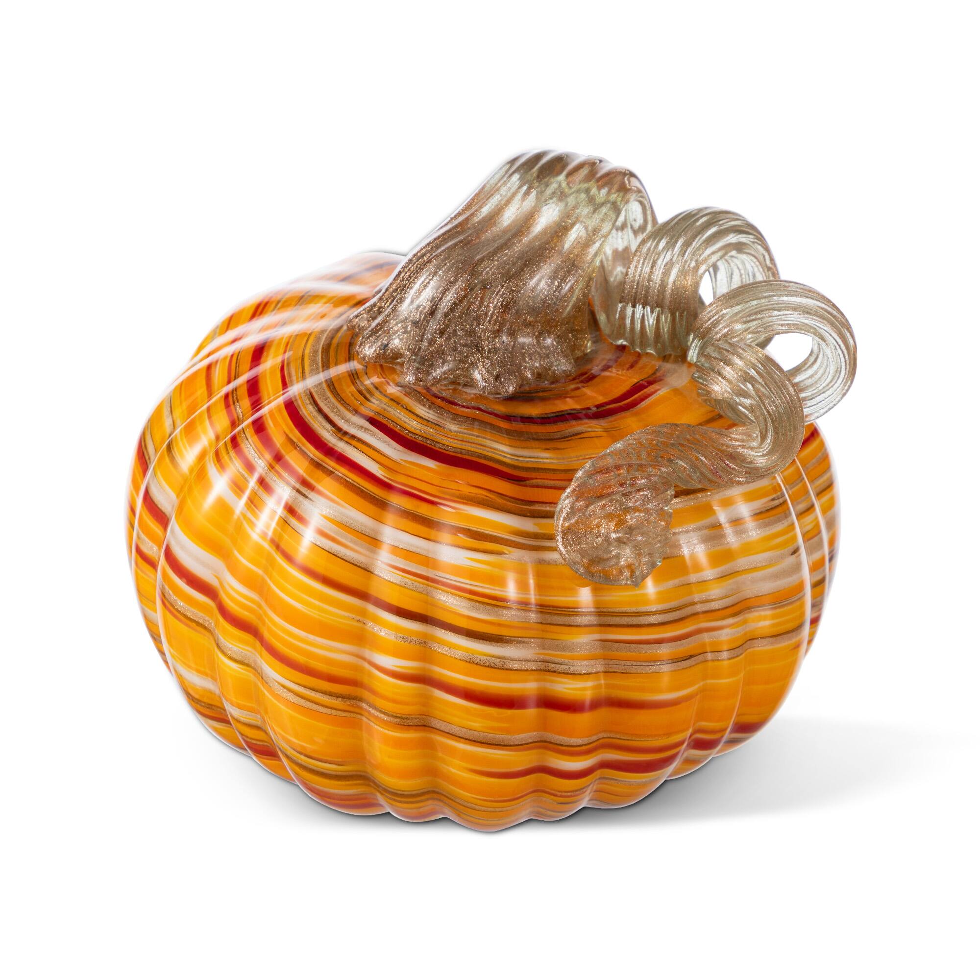 Glitzhome® Fall Multi Stripes Glass Pumpkin