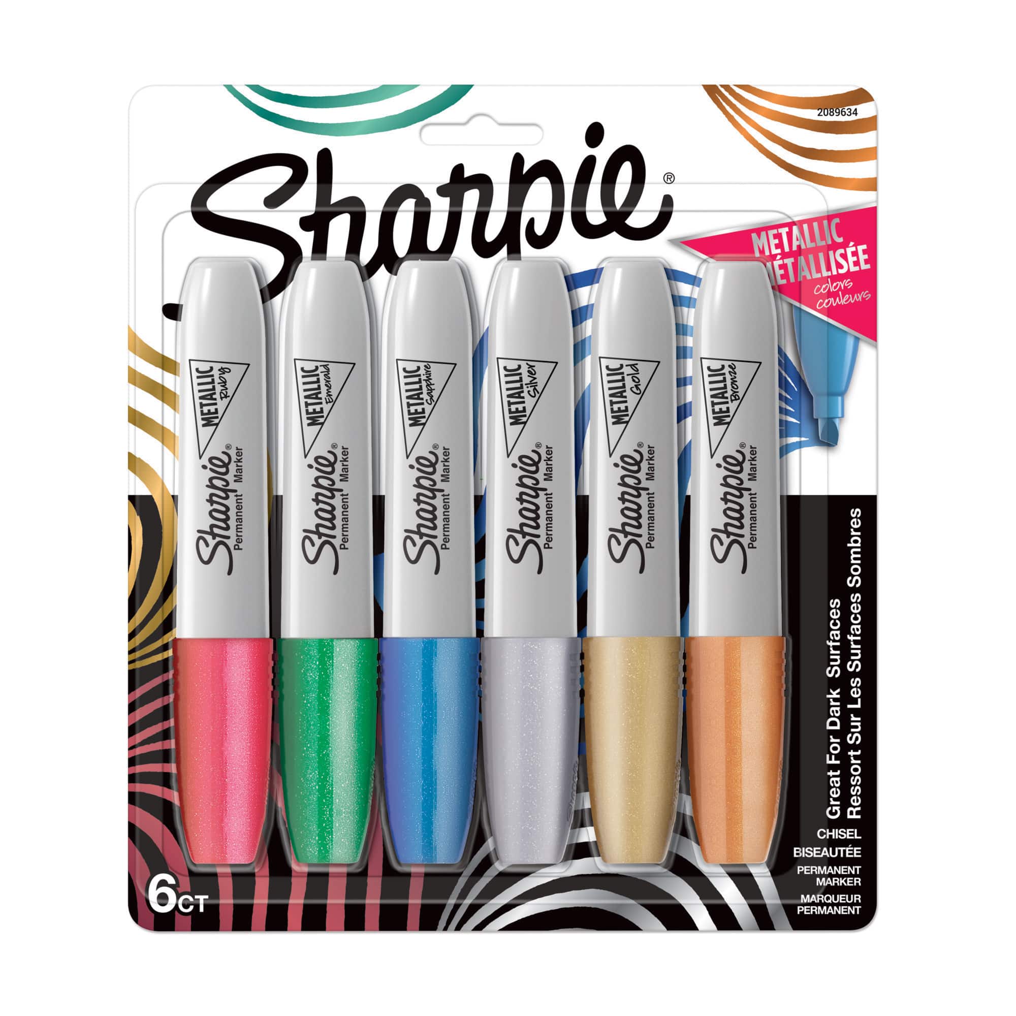 Sharpie Fine Point Colored Metallic Permanent Markers 3 Ct Red Green Silver NEW 