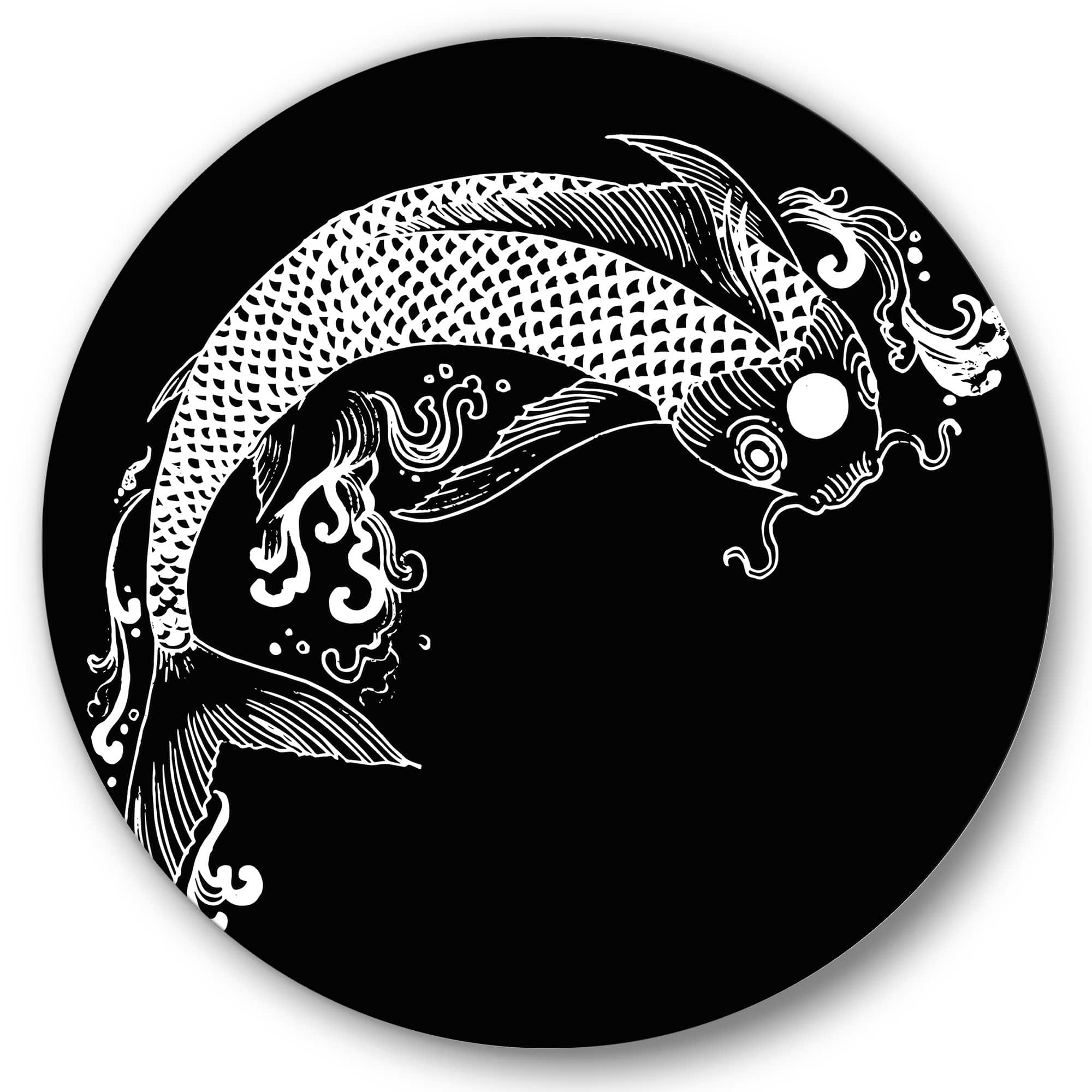 Designart - Chinoiserie Koi Fish I - Traditional Metal Circle Wall Art