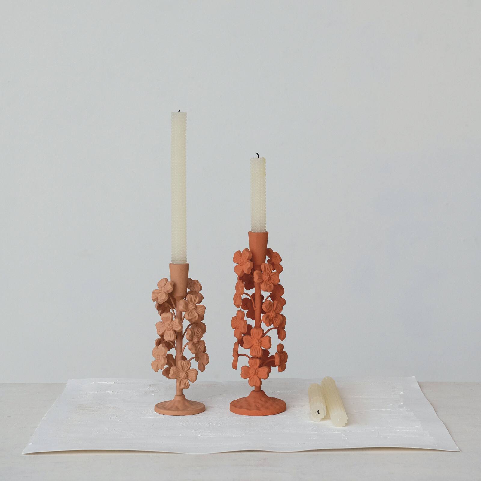 Hello Honey&#xAE; 11&#x22; Terra Cotta Blossom Taper Candle Holder