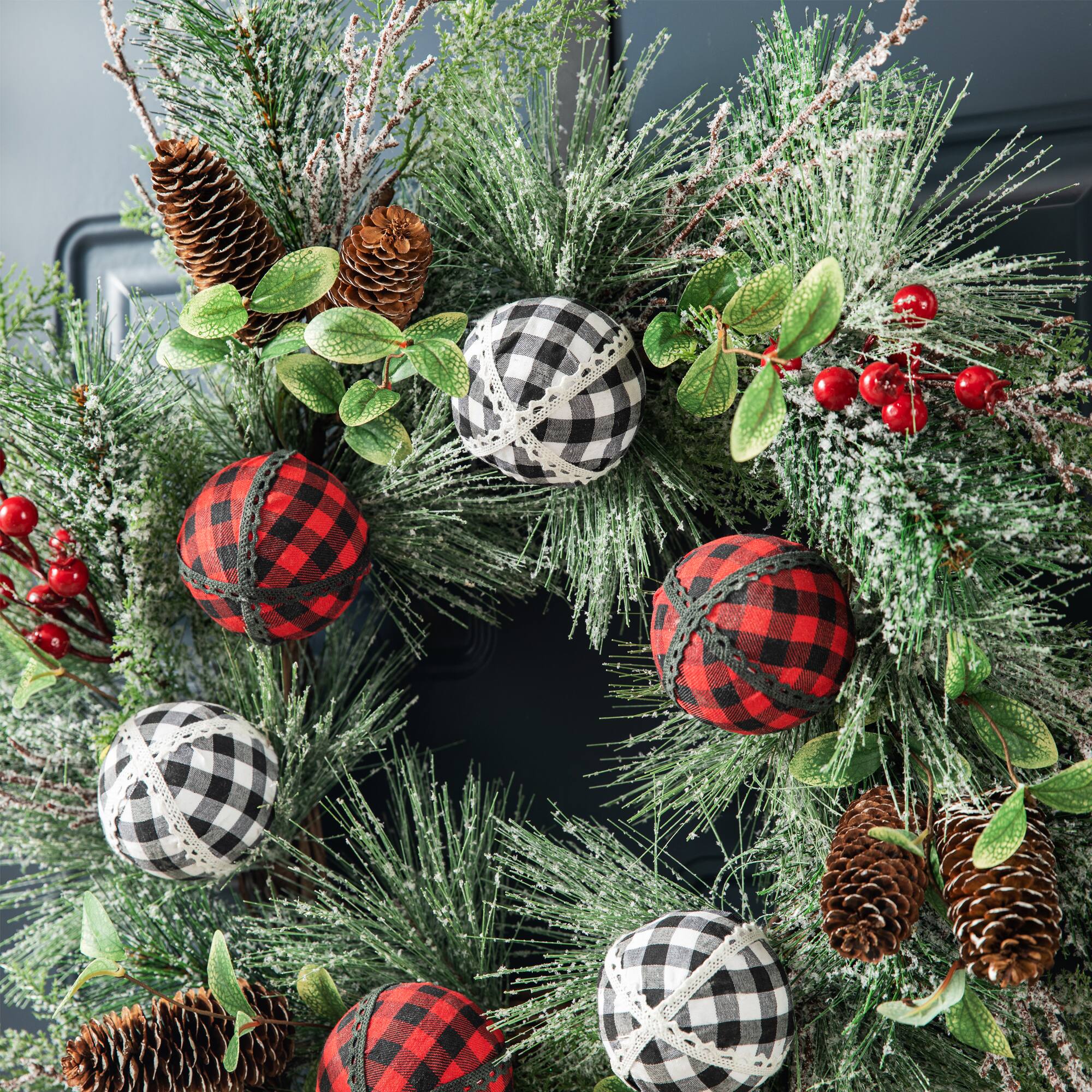 Glitzhome® 24" Frosted Ornament, Berry & Pinecone Wreath