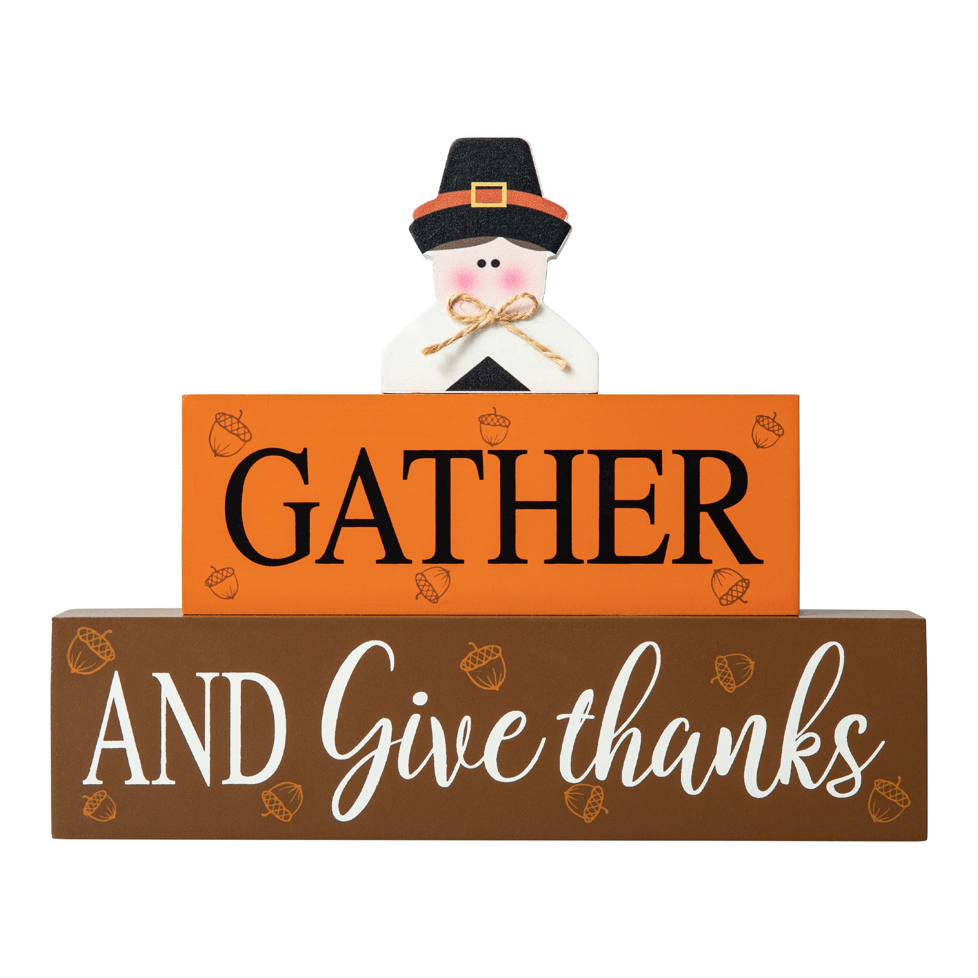 Glitzhome&#xAE; 9.5&#x22; Thanksgiving Wooden Pilgrim Table Block Sign