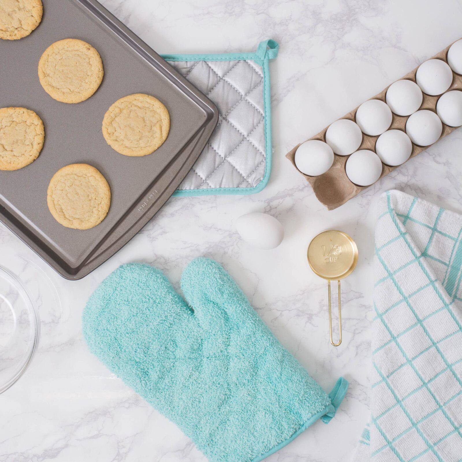 DII® Aqua Windowpane Terry Dishtowel, 4ct.