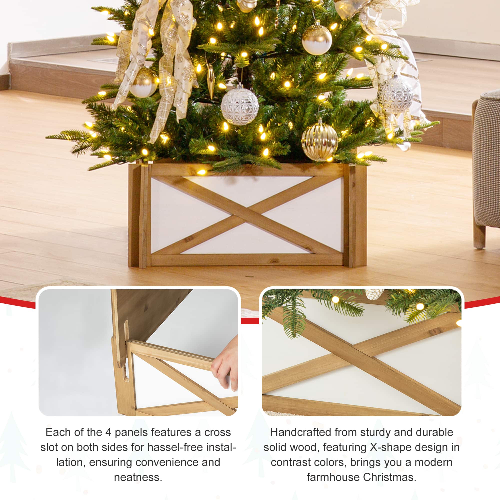 Glitzhome&#xAE; Natural &#x26; White Wood Tree Collar