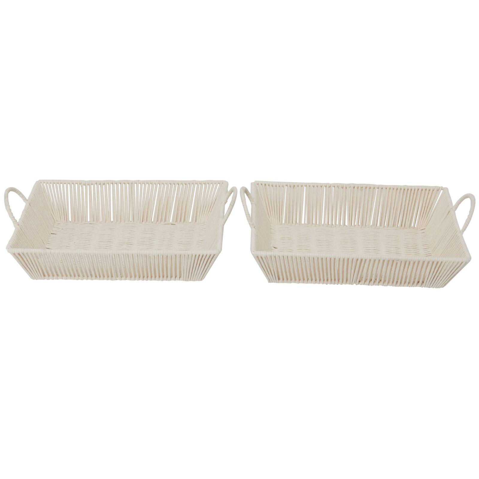 Cream Cotton Handmade Woven Storage Basket with Handles Set of 2 18", 17"