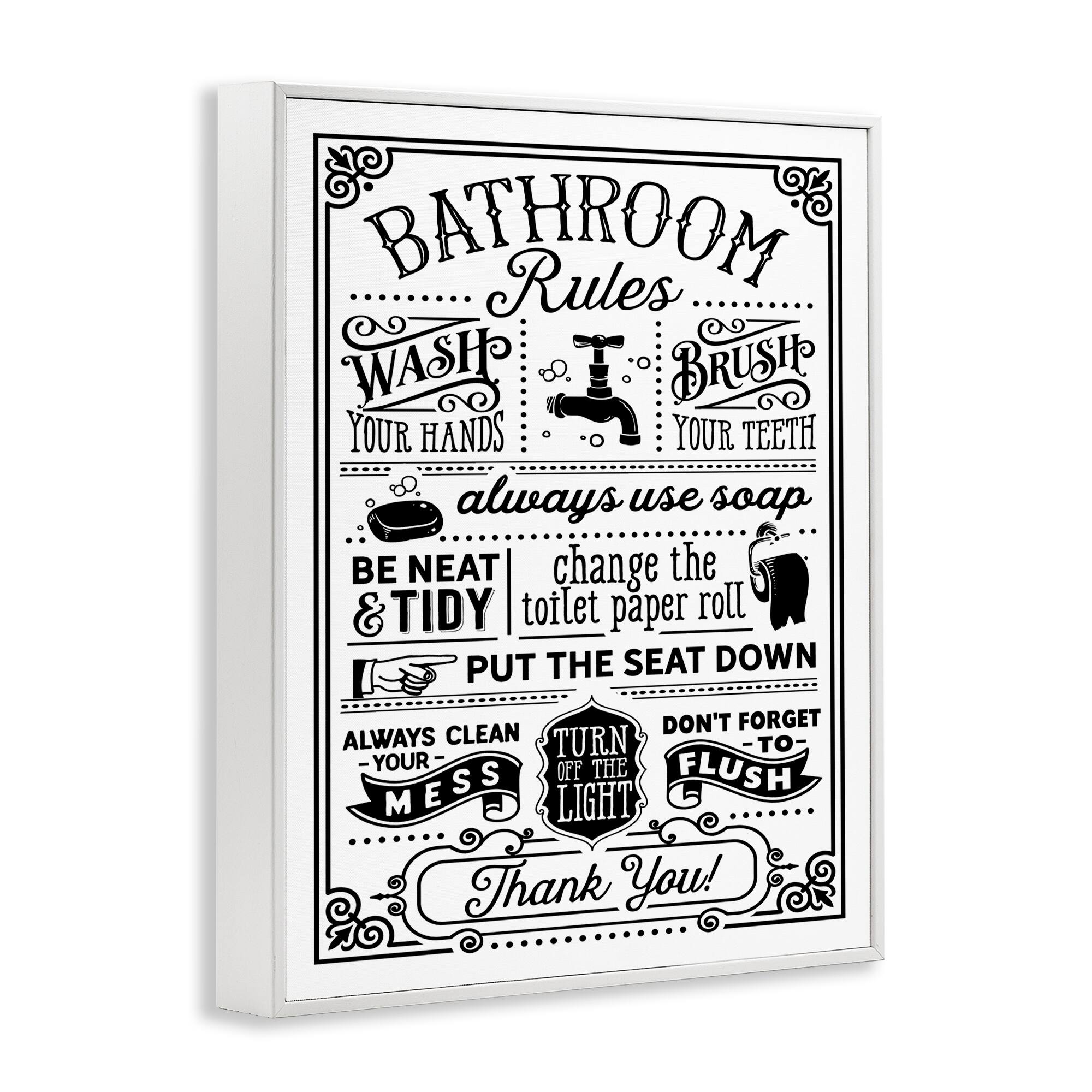 Stupell Industries Vintage Style Bathroom Rules Diagram List Border Framed Giclee Art