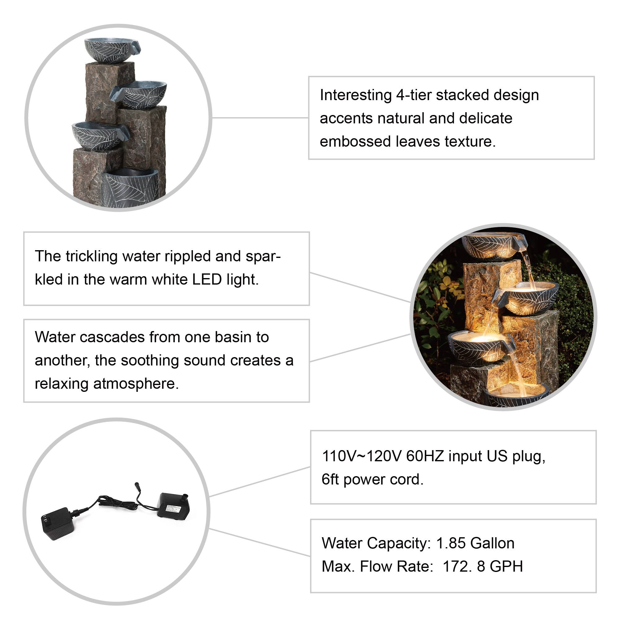 Glitzhome® 33" Natural Leaf Textured 4-Tier Outdoor Fountain