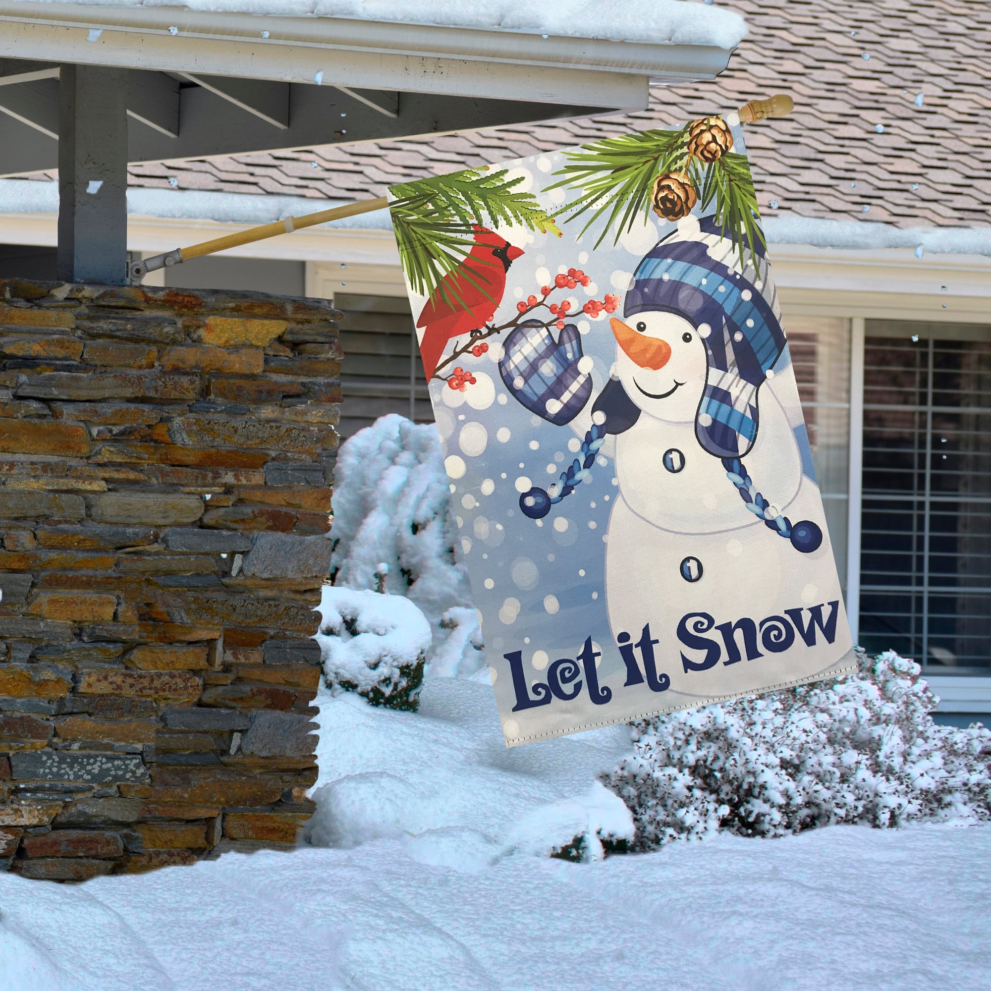 Snowman and Cardinal &#x22;Let it Snow&#x22; Christmas Outdoor Flag - 40&#x22; x 28&#x22;
