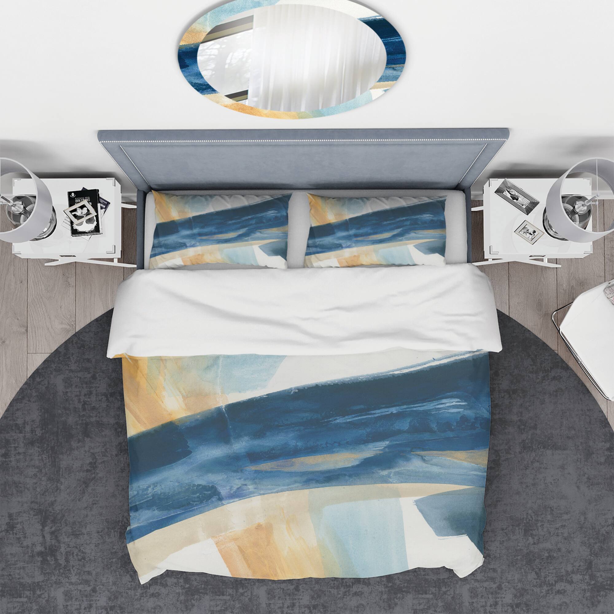 Designart &#x27;Indigo Panel I&#x27; Geometric Bedding Set - Duvet Cover &#x26; Shams