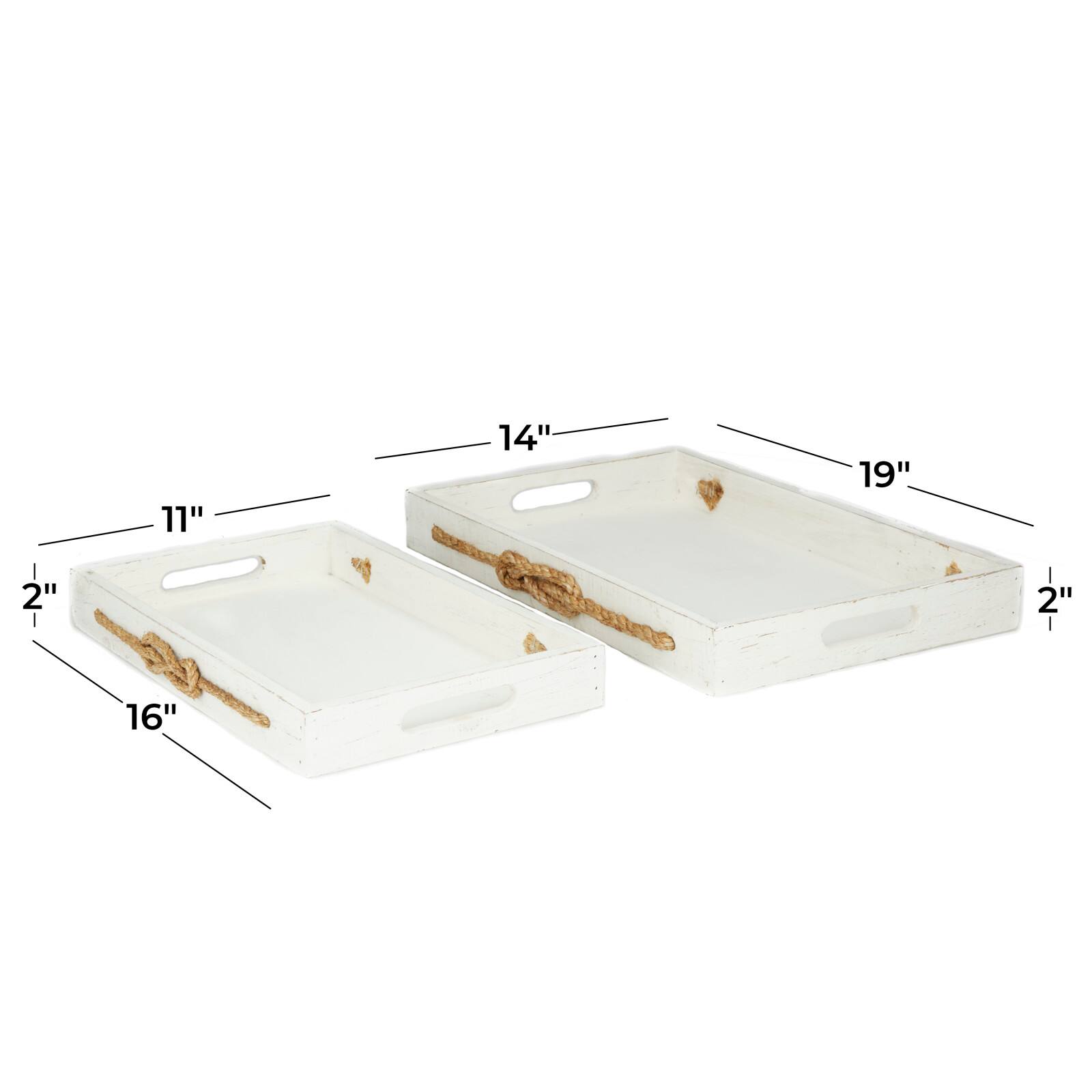 White Coastal Tray, Set of 2" 19", 16"