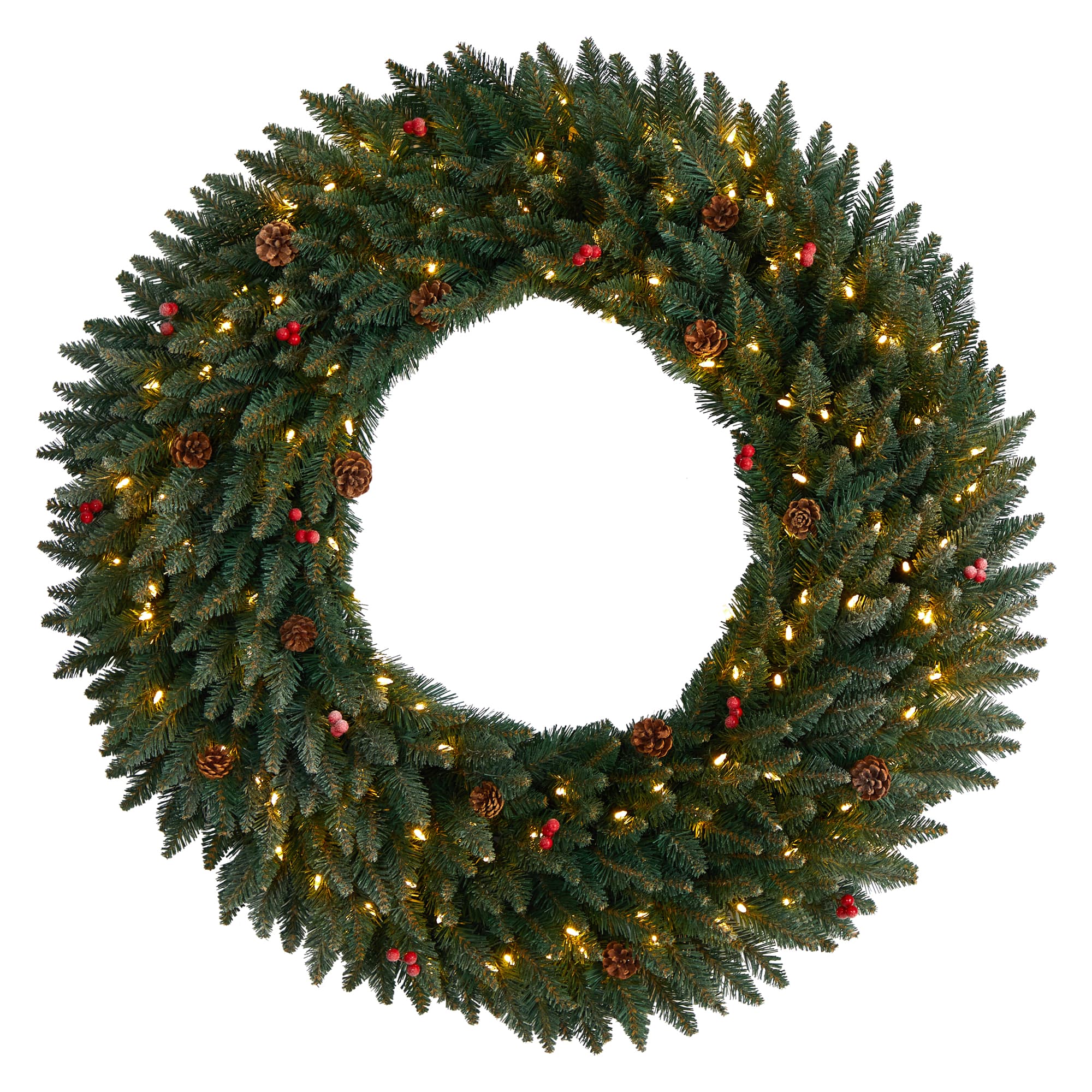 4ft. Clear LED Lights Flocked Artificial Christmas Wreath With Pinecones & Berries
